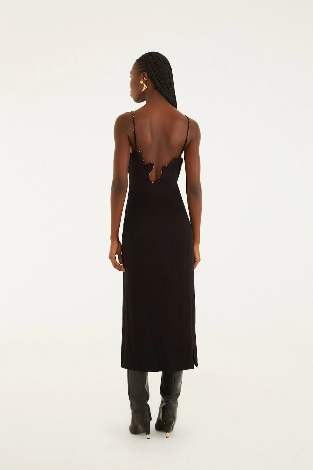 Black Beaded Neckline Sleeveless Midi Dress - Image 3