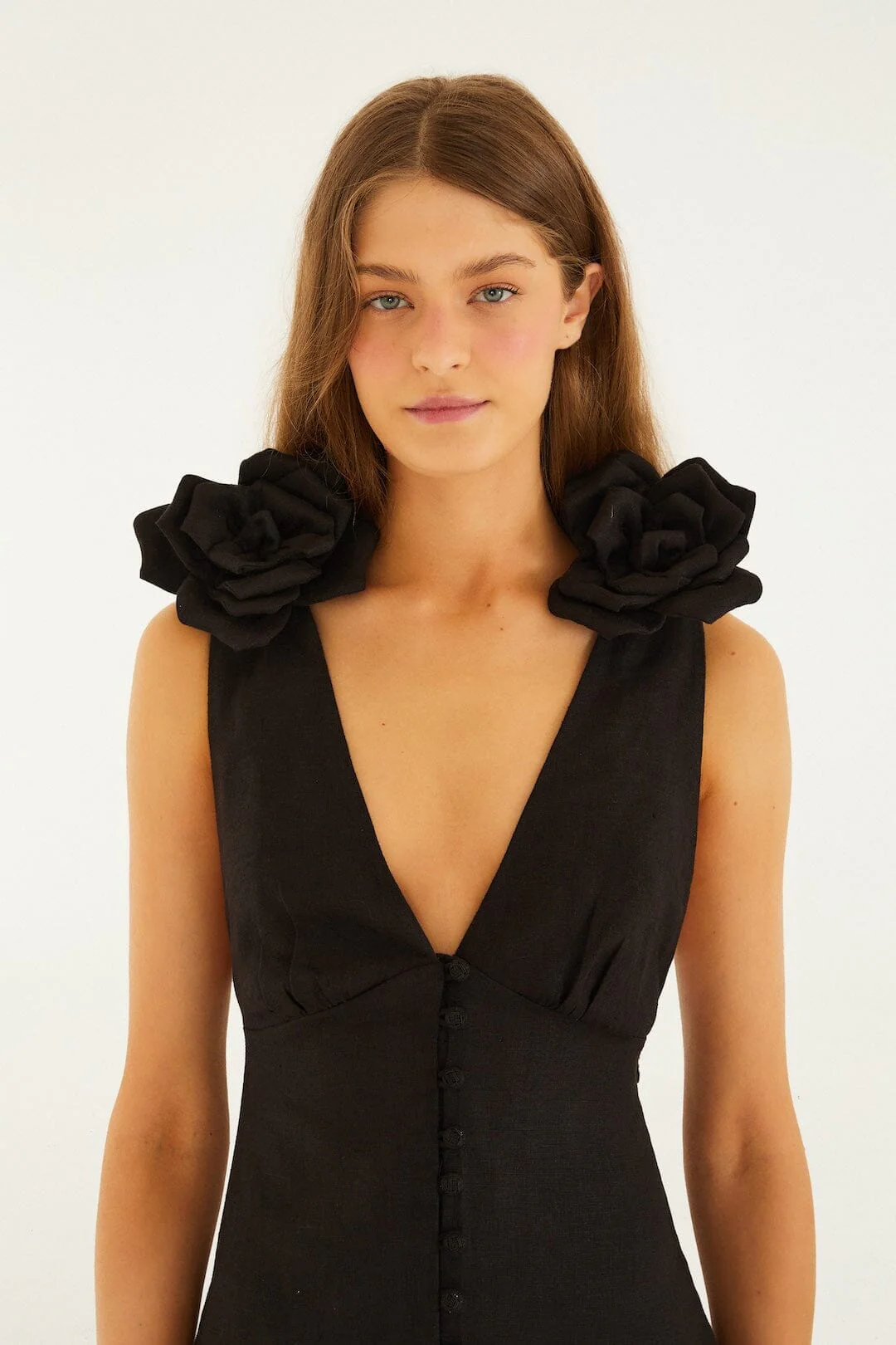 Black 3d Flowers Sleeveless Mini Dress - Image 2