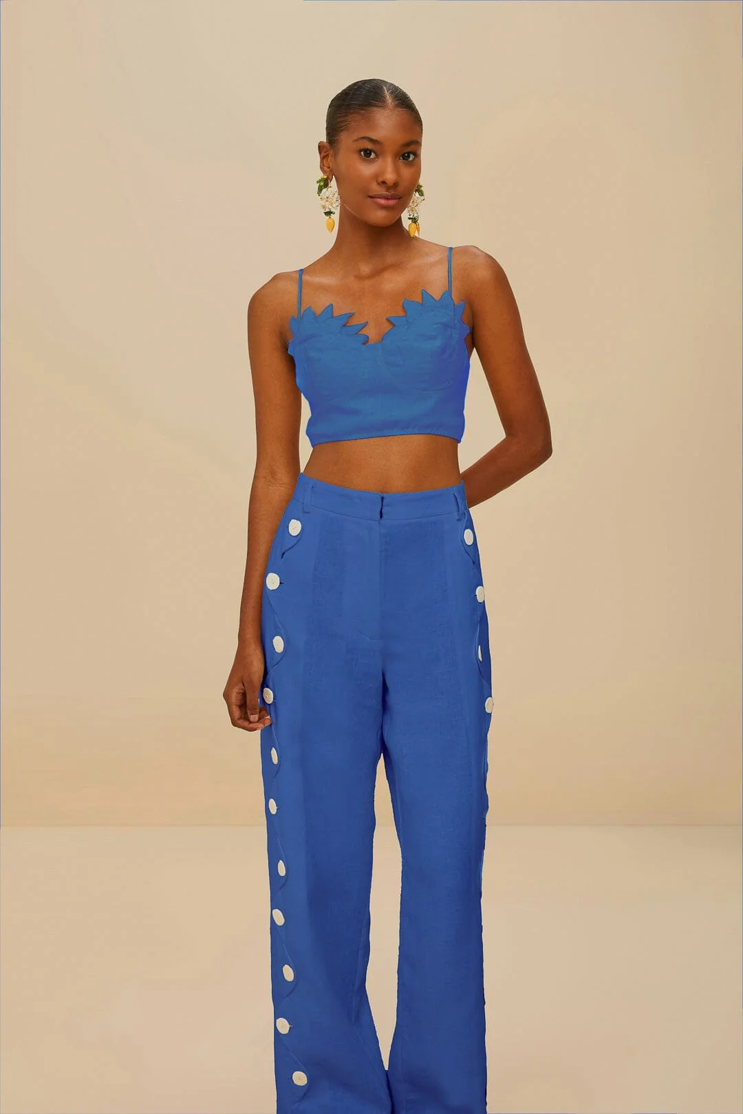 Blue High Waisted Wavy Euroflax™ Premium Linen Pants - Image 2