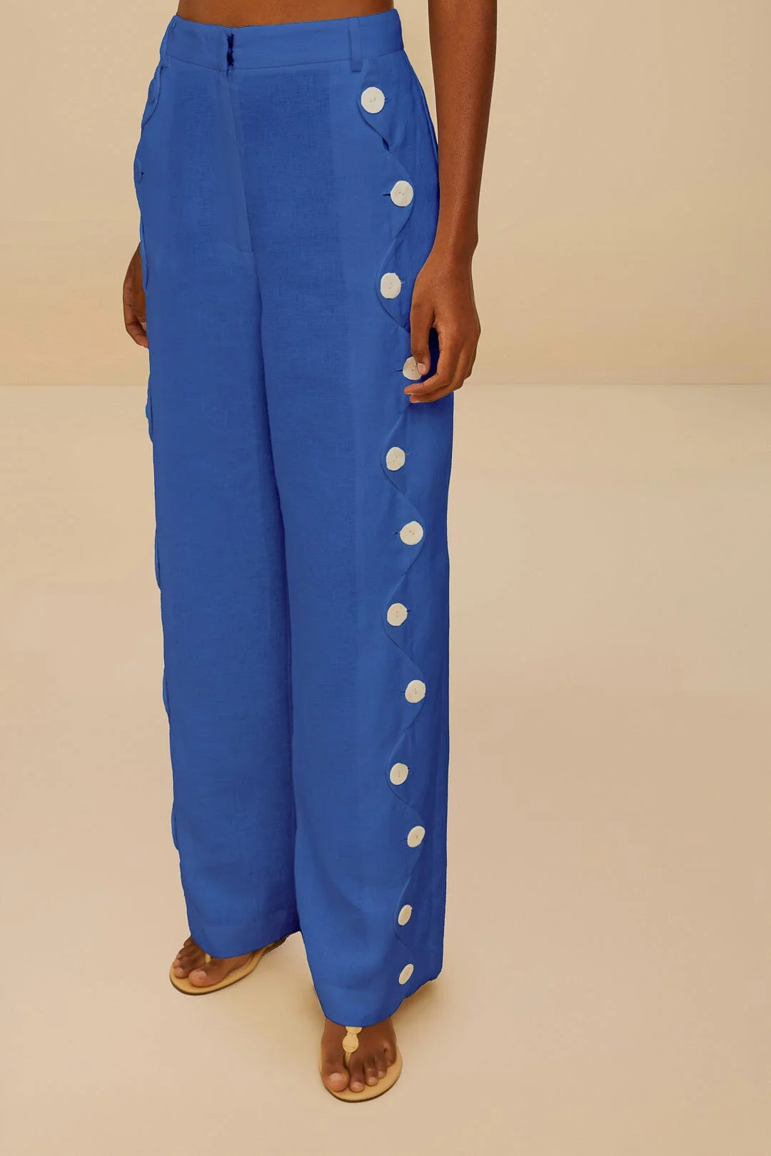 Blue High Waisted Wavy Euroflax™ Premium Linen Pants - Image 3