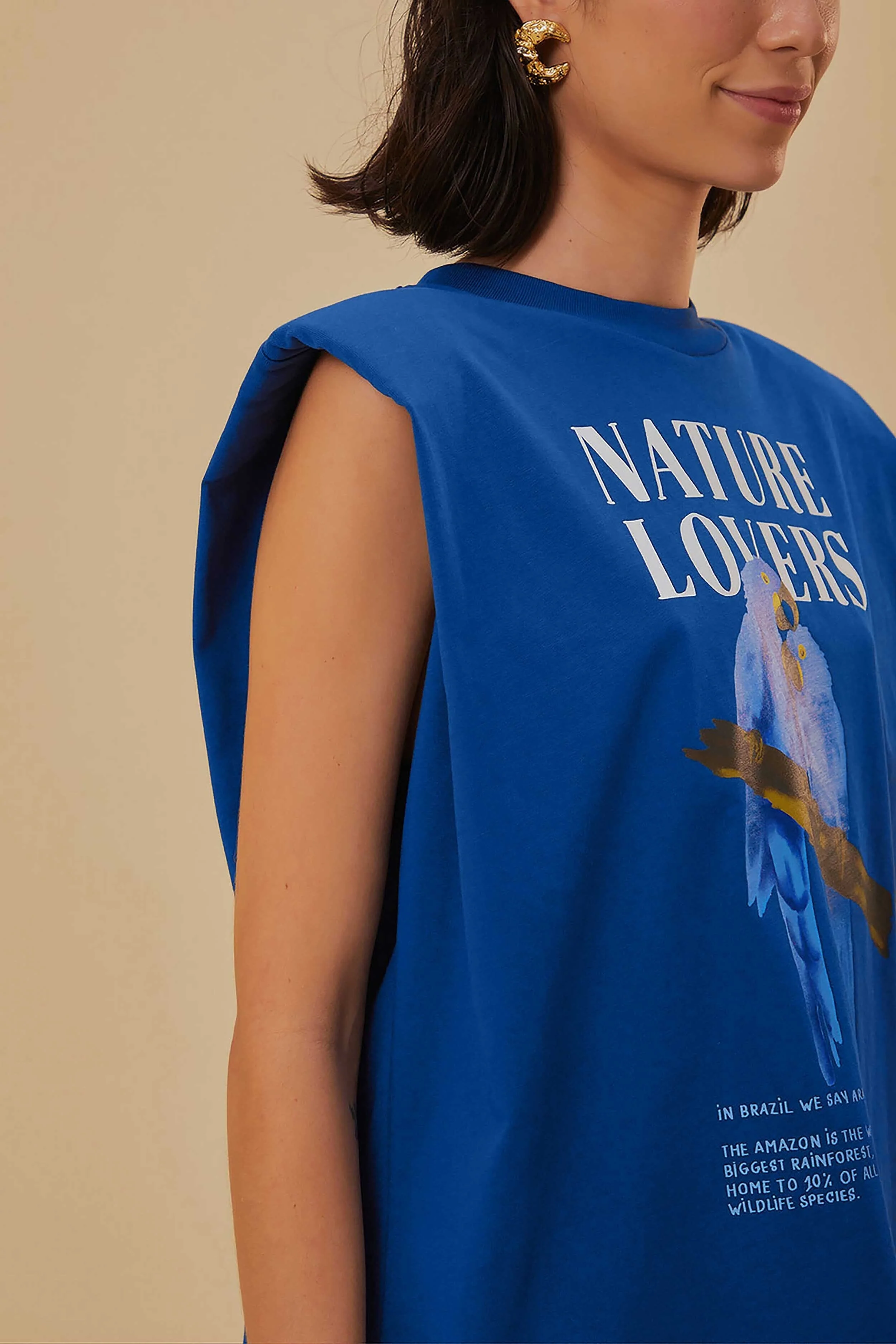 Blue Nature Lovers Shoulder Pad Organic Cotton T-Shirt - Image 3