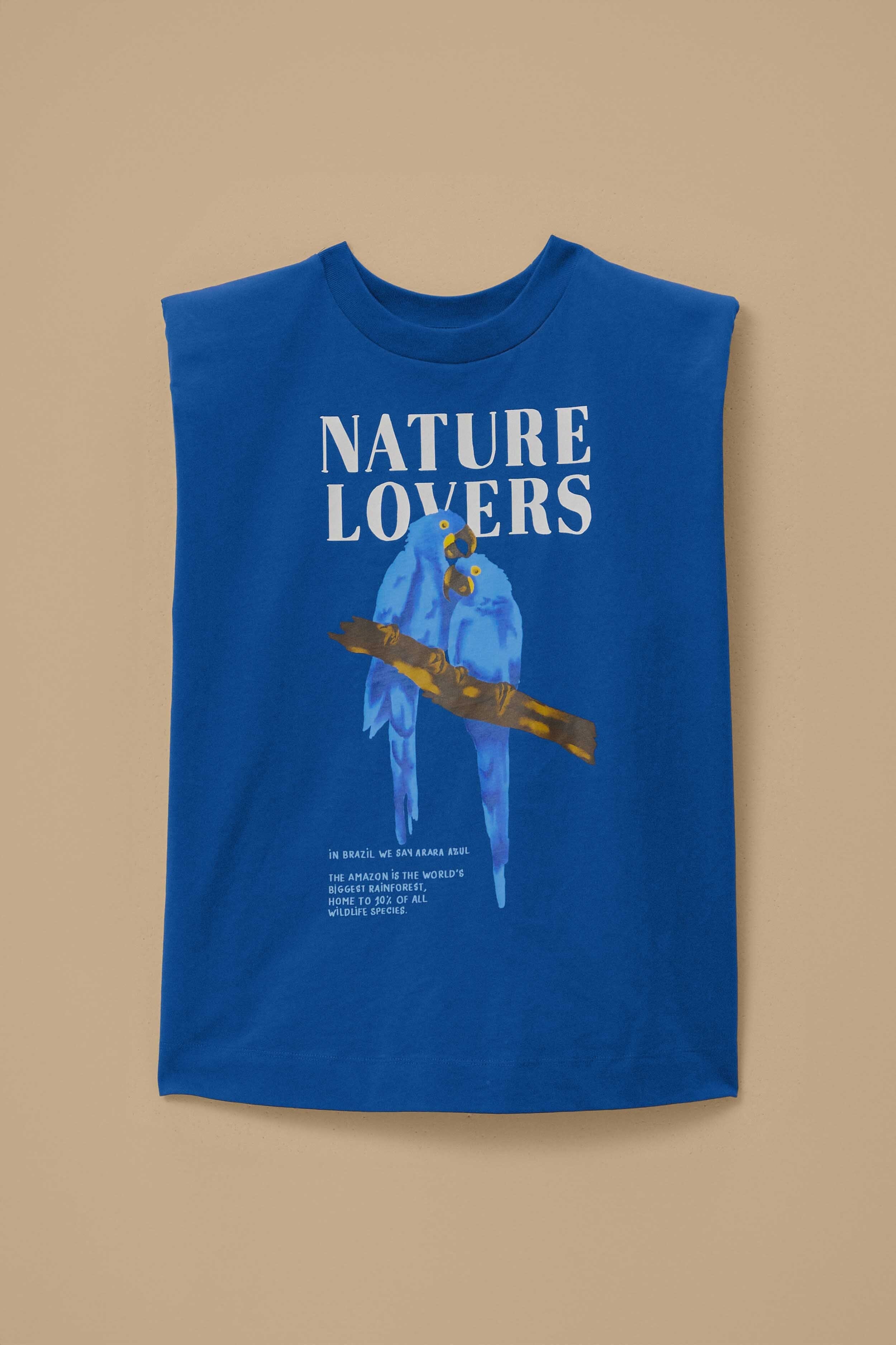 Blue Nature Lovers Shoulder Pad Organic Cotton T-Shirt - Image 6