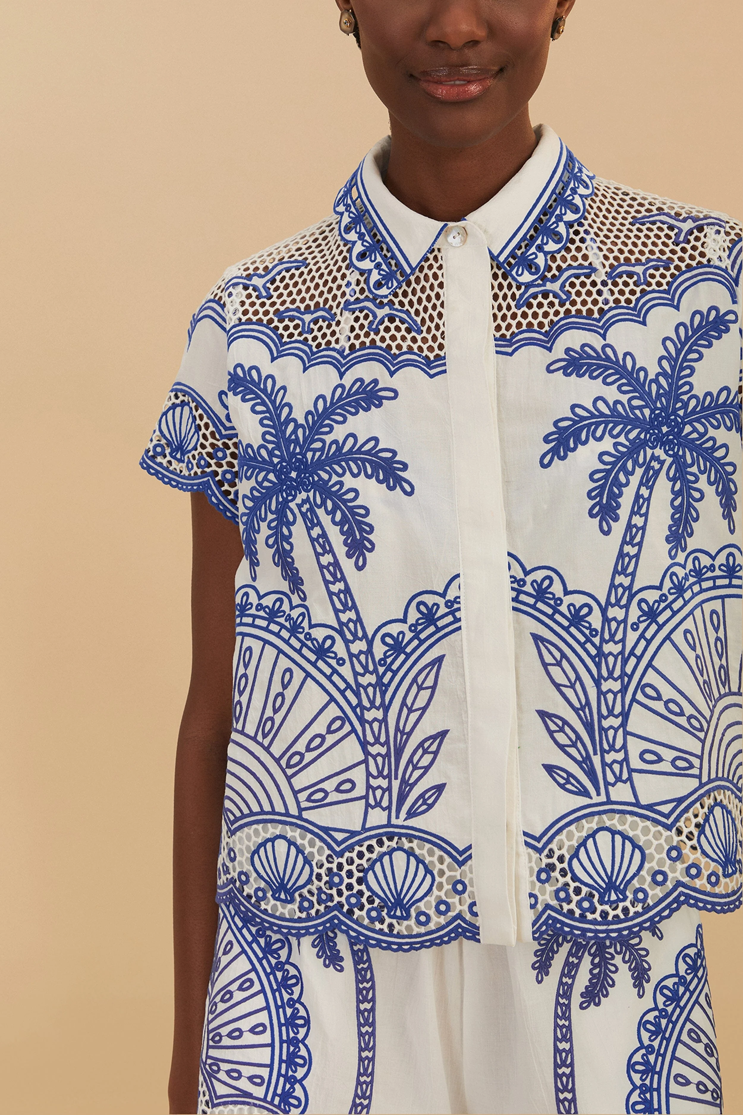 Blue Palm Trees Richelieu Collared Shirt - Image 3