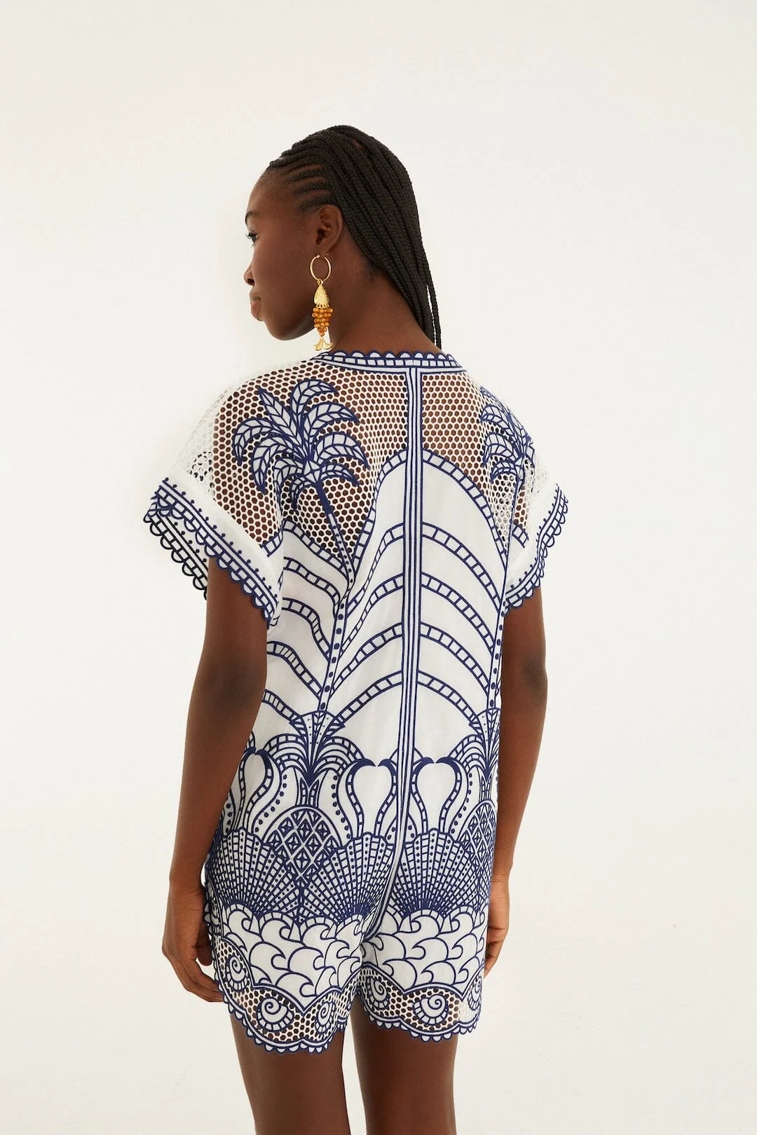 Blue Richelieu Plunging Neck Romper - Image 3
