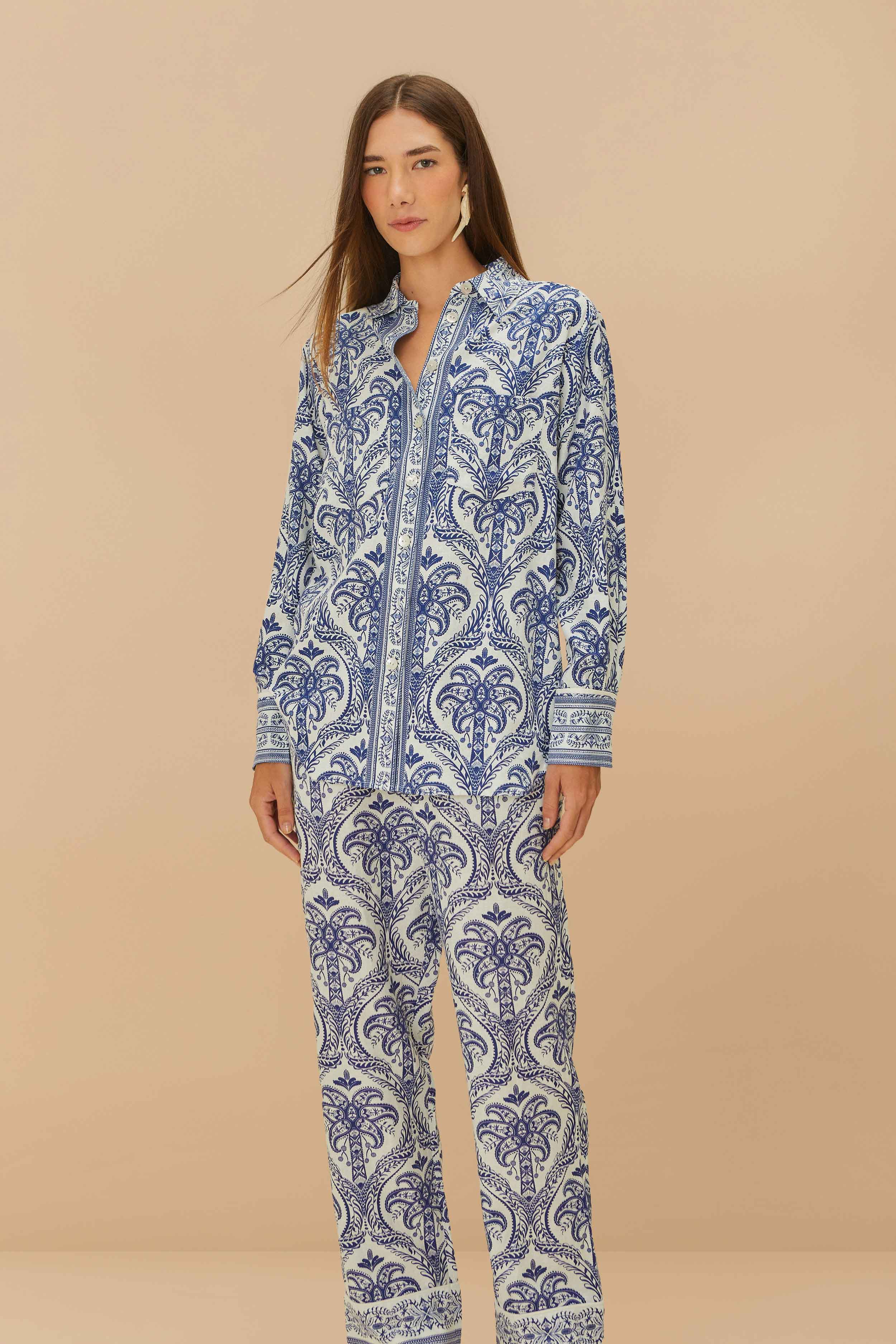 Off-White Tropical Cameo LENZING™ ECOVERO™ Euroflax™ Pajama Pants - Image 3