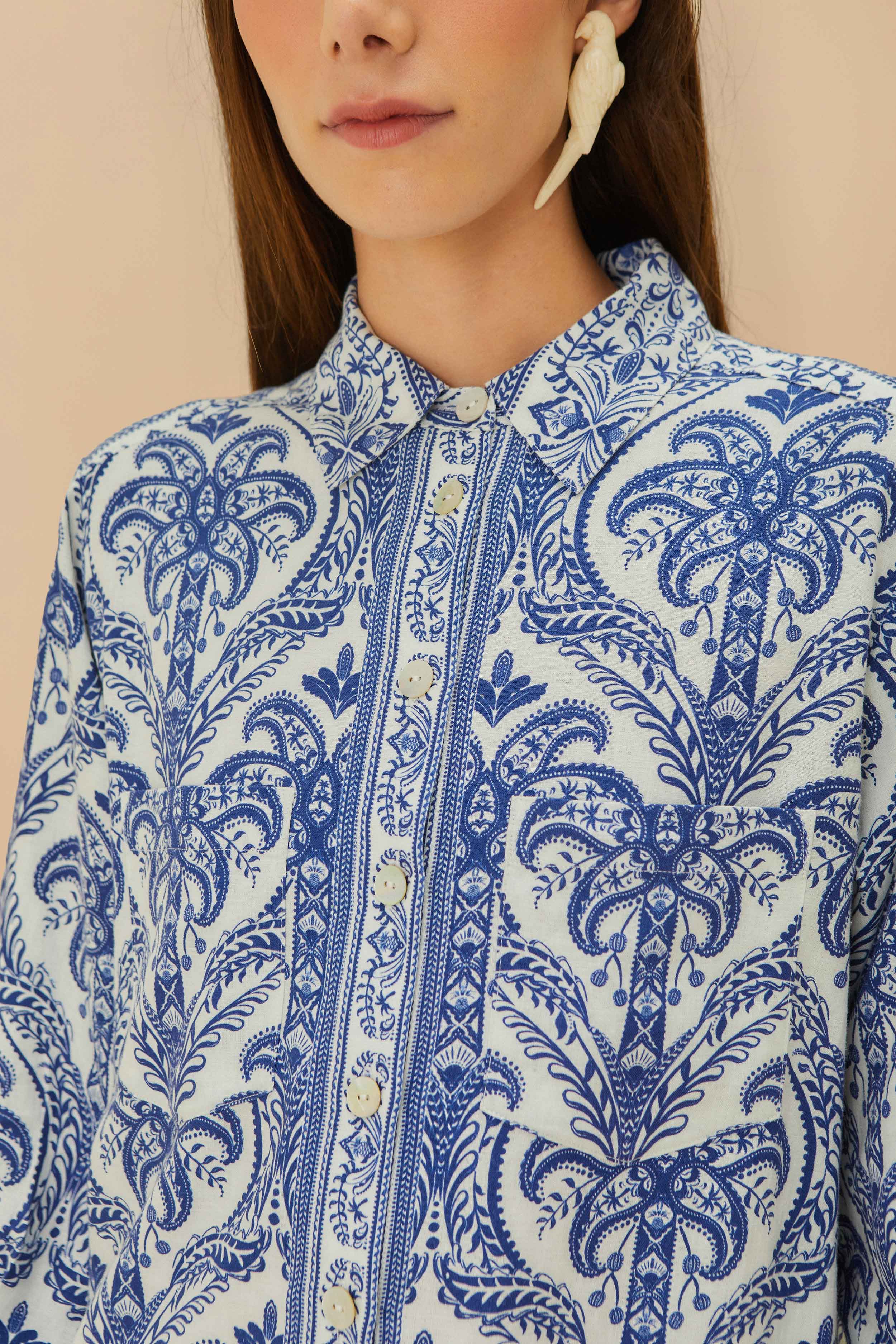Off-White Tropical Cameo LENZING™ ECOVERO™ Euroflax™ Pajama Shirt - Image 3