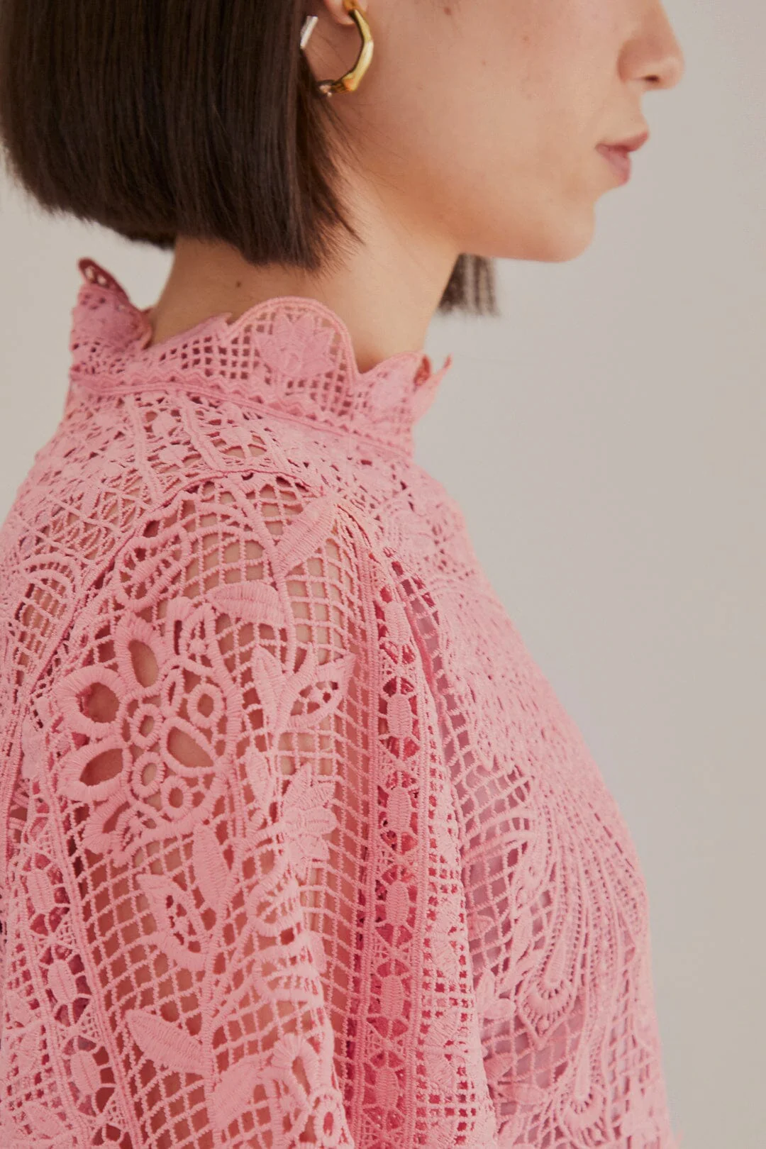 Blush Pink Guipure Long Sleeve Blouse - Image 3