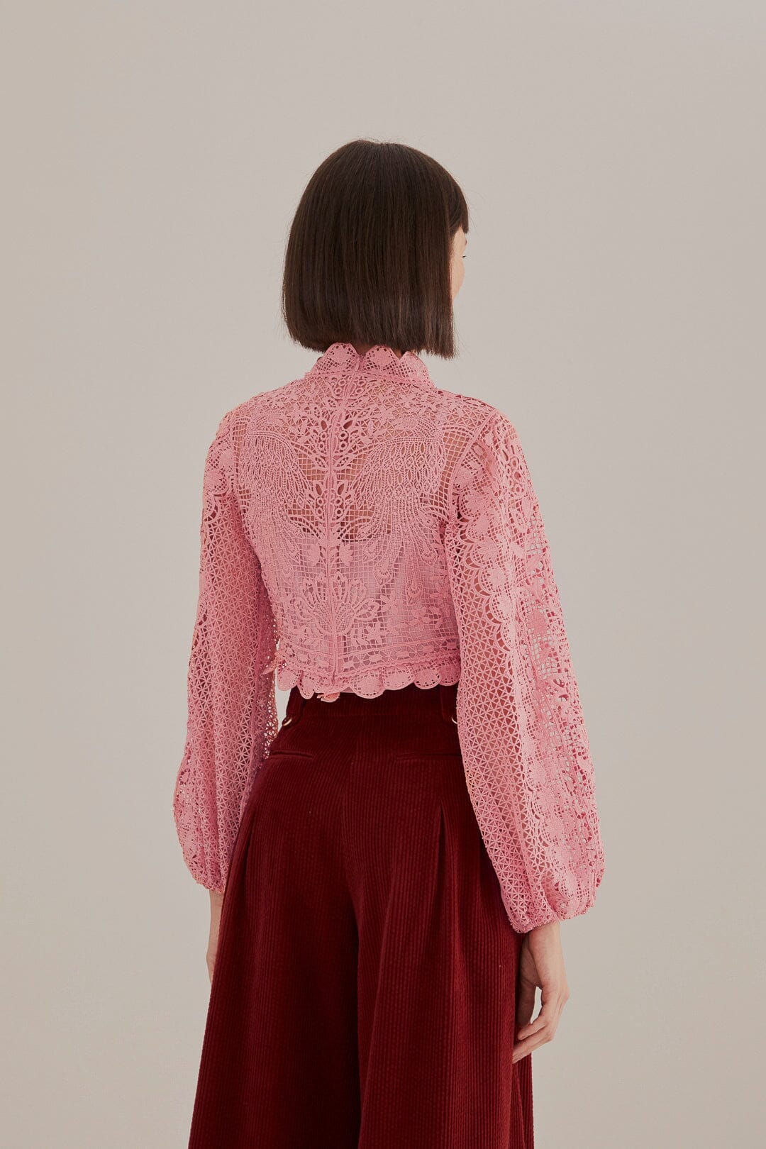 Blush Pink Guipure Long Sleeve Blouse - Image 4