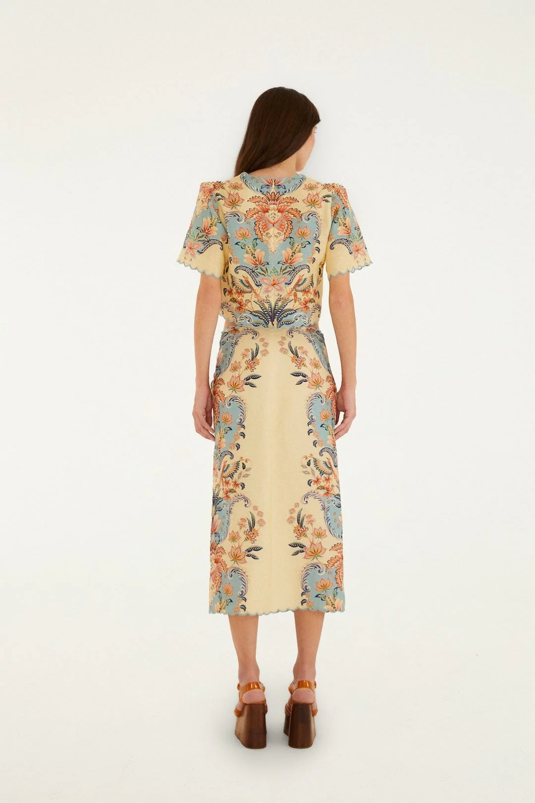 Butter Yellow Boho Beauty Euroflax Premium Linen Midi Skirt - Image 3