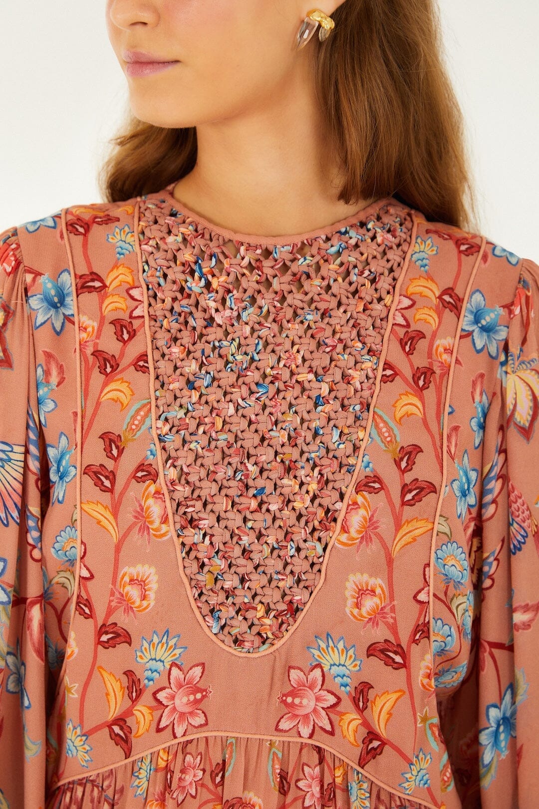 Mocha Boho Enhance Lace Long Sleeve Mini Dress - Image 2