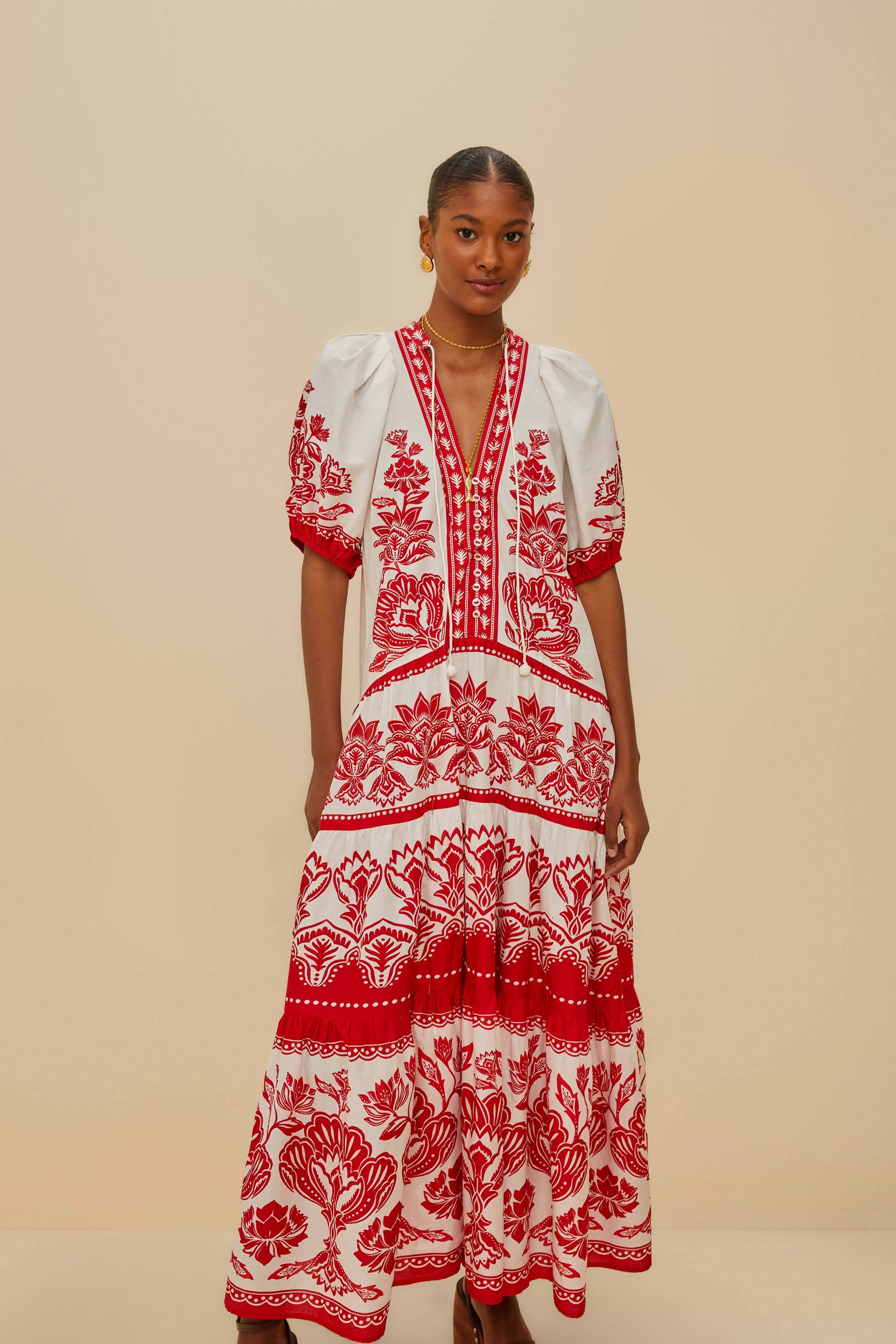 Off-White Boho Garden Short Sleeve Midi Dress - Image 3