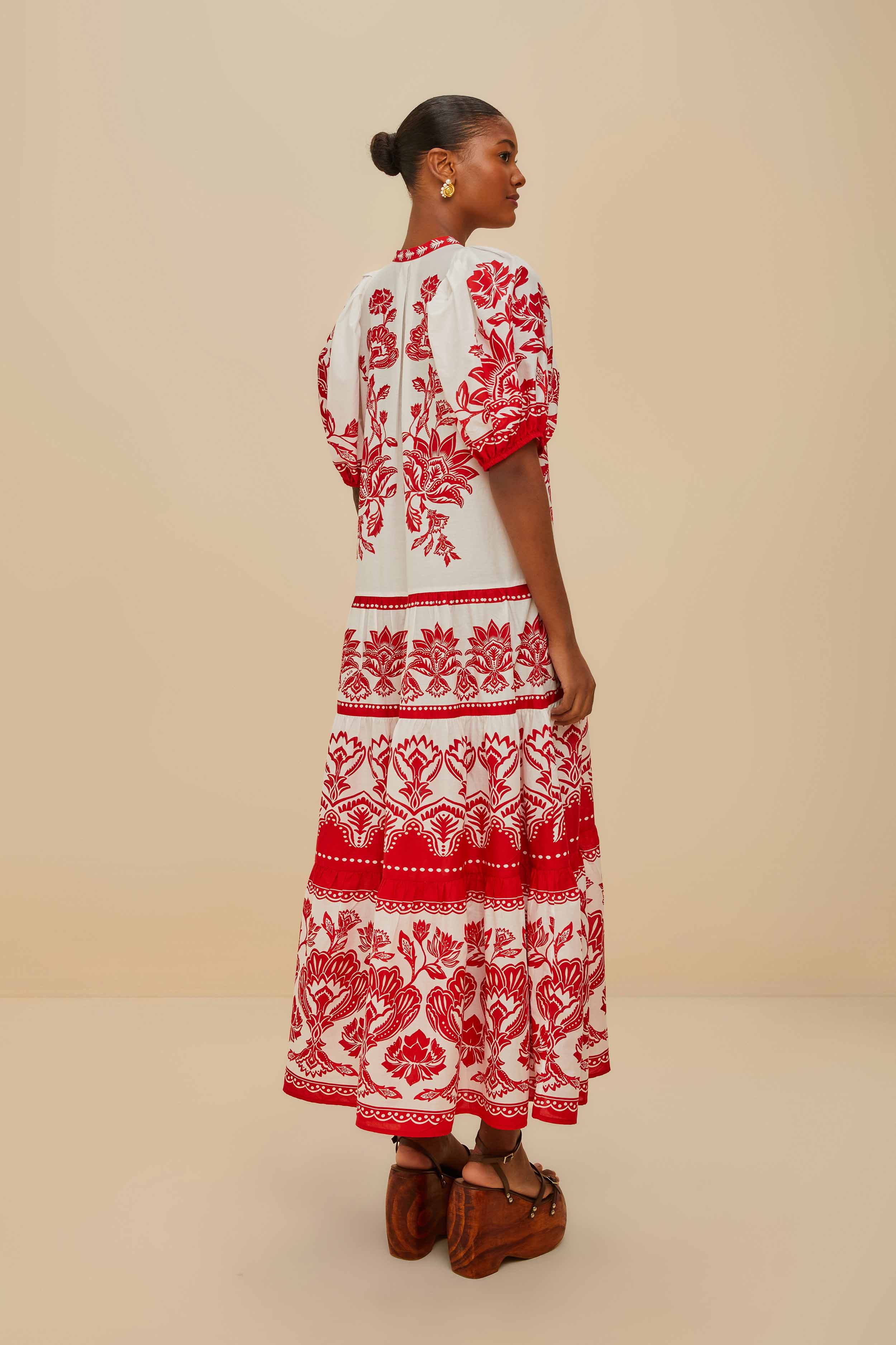Off-White Boho Garden Short Sleeve Midi Dress - Image 4