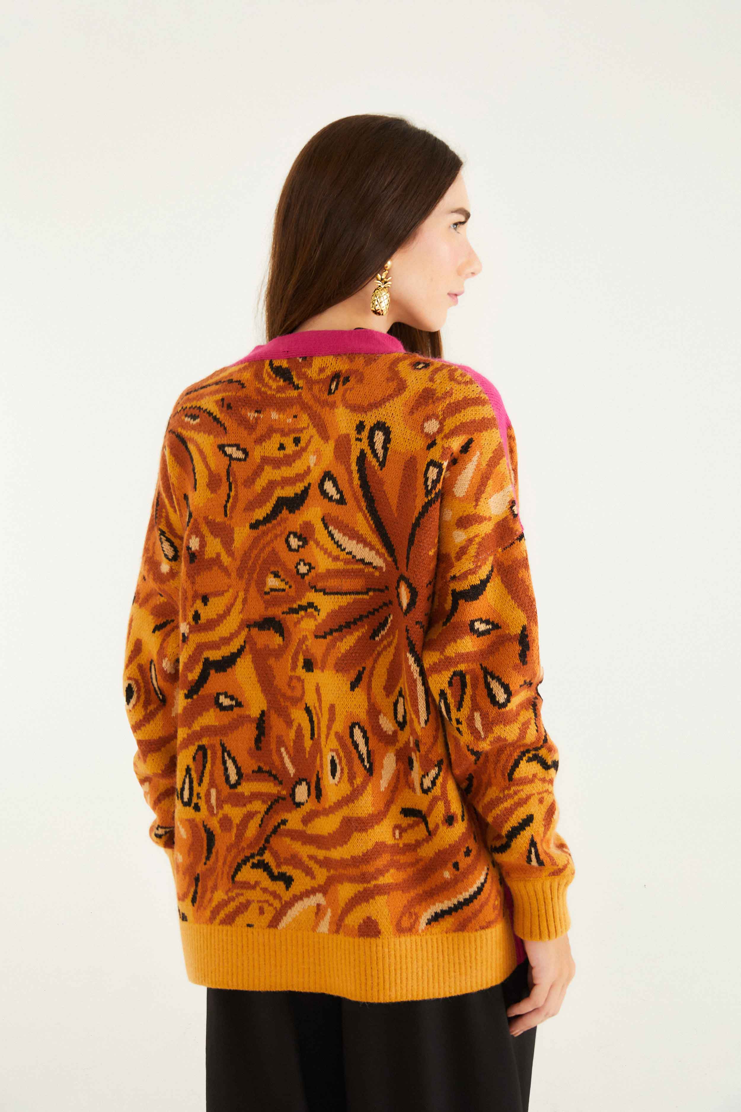 Pink Bold Tiger Buttoned Knit Cardigan - Image 3