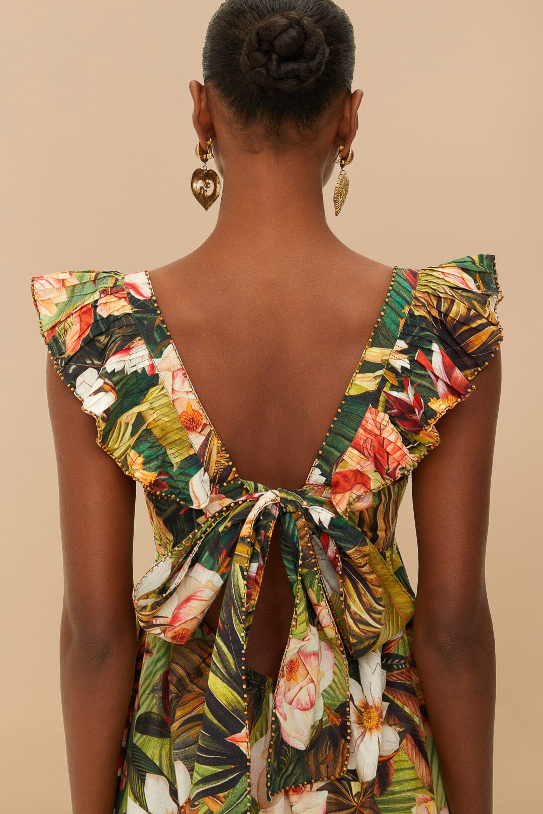 Botanical Forest Multicolor Scoop Neck Ruffled Strap Maxi Dress - Image 4