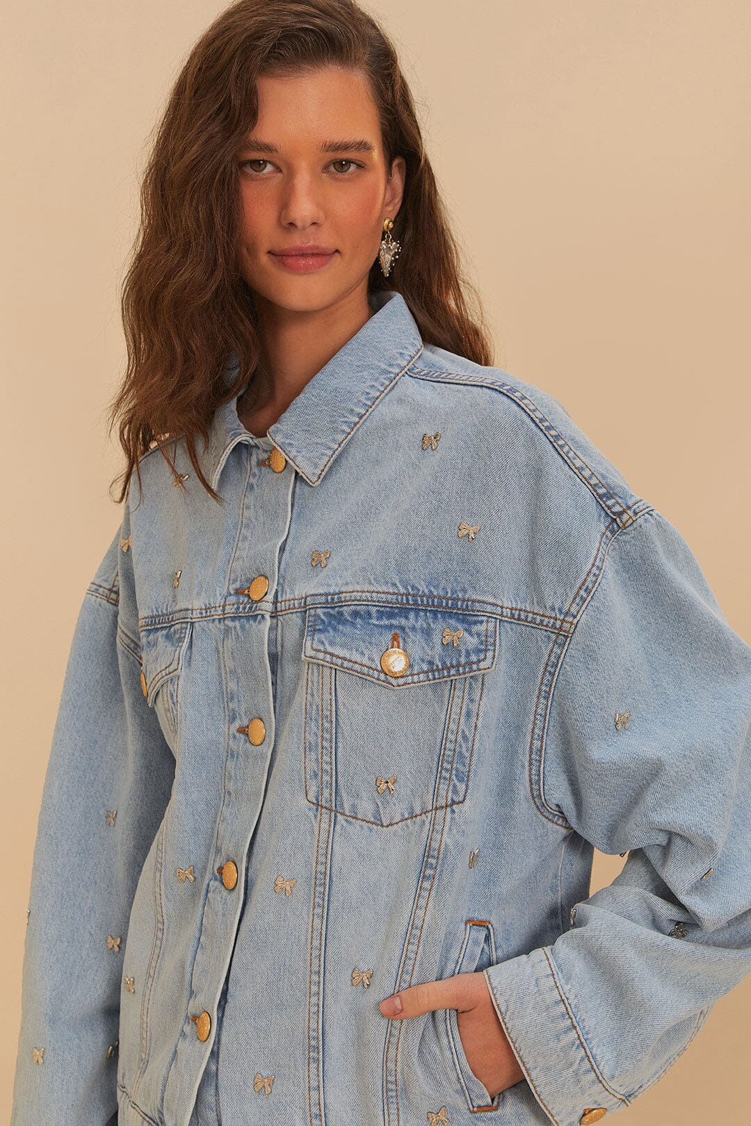 Bows Embroidery Denim Jacket - Image 2