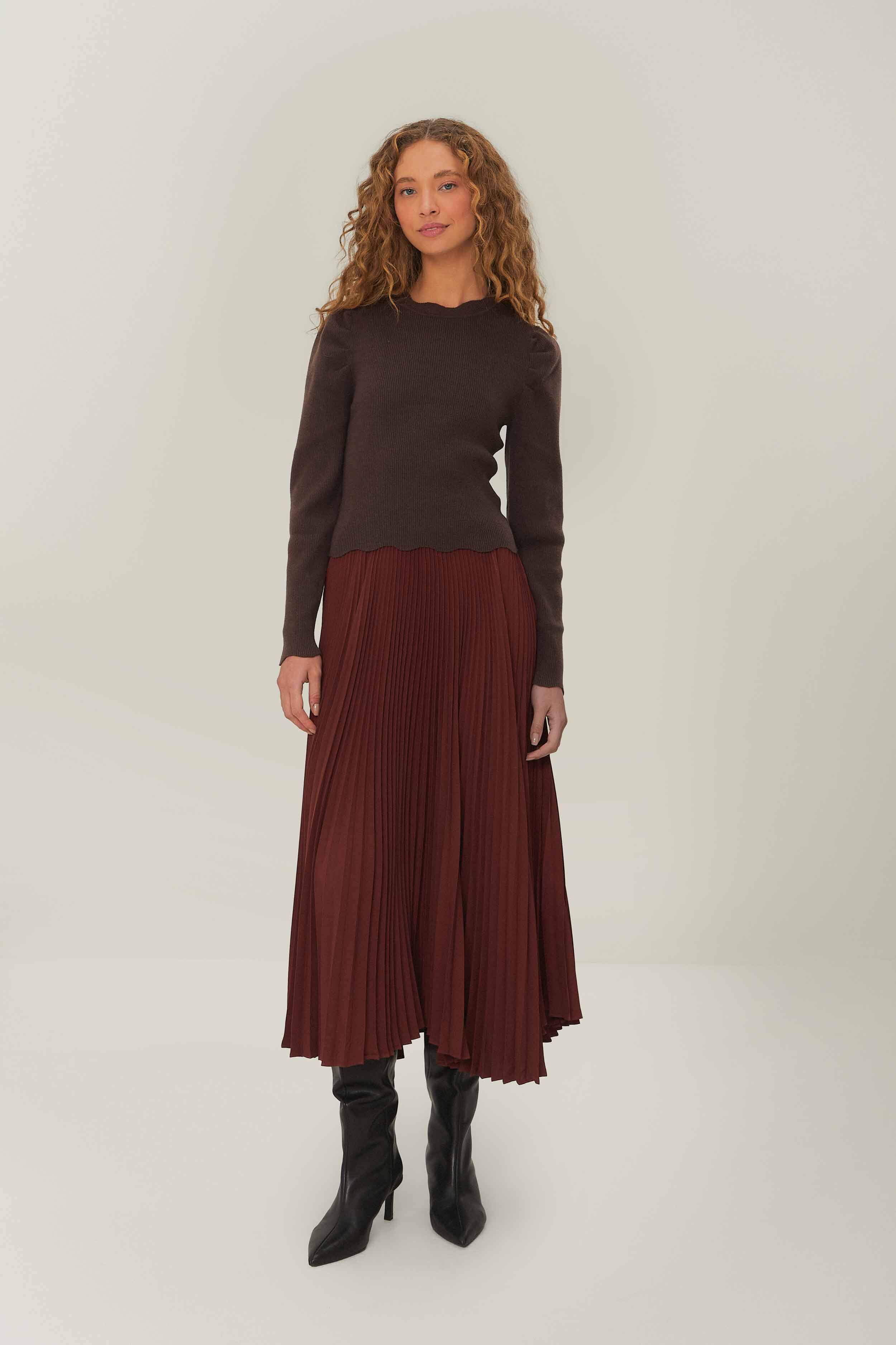 BROWN PLEATED MAXI SKIRT