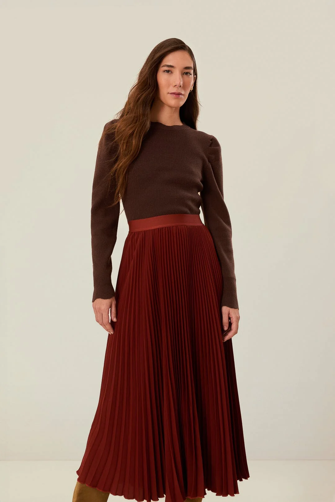 Brown Pleated Maxi Skirt - Image 2