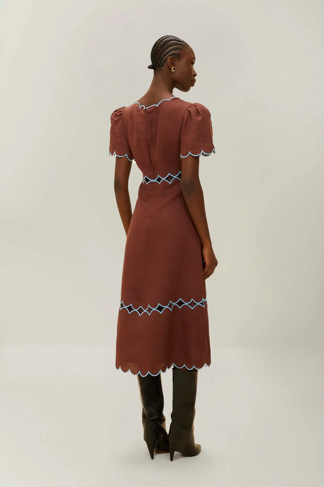 Brown Short Sleeve Euroflax™ Premium Linen Maxi Dress - Image 3