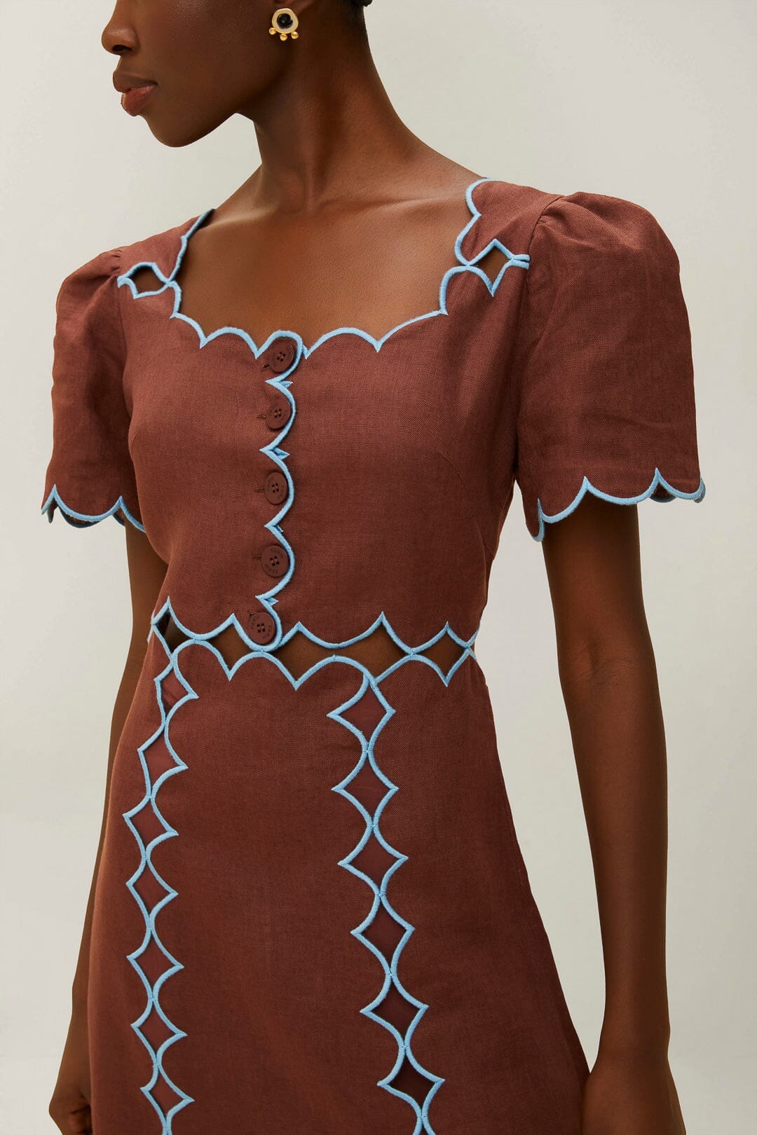 Brown Short Sleeve Euroflax™ Premium Linen Maxi Dress - Image 4