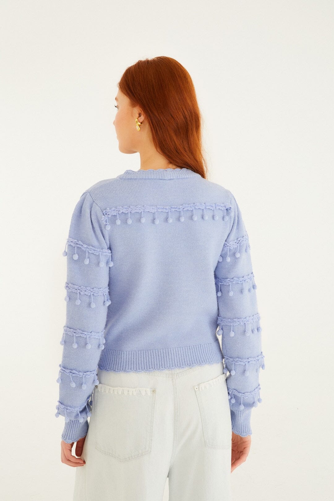 Blue Bubble Trim Knit Sweater - Image 3
