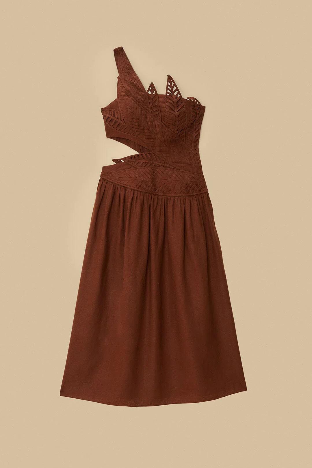 Burgundy Leaves Cut-Out LENZING™ ECOVERO™ Euroflax™ Midi Dress - Image 5