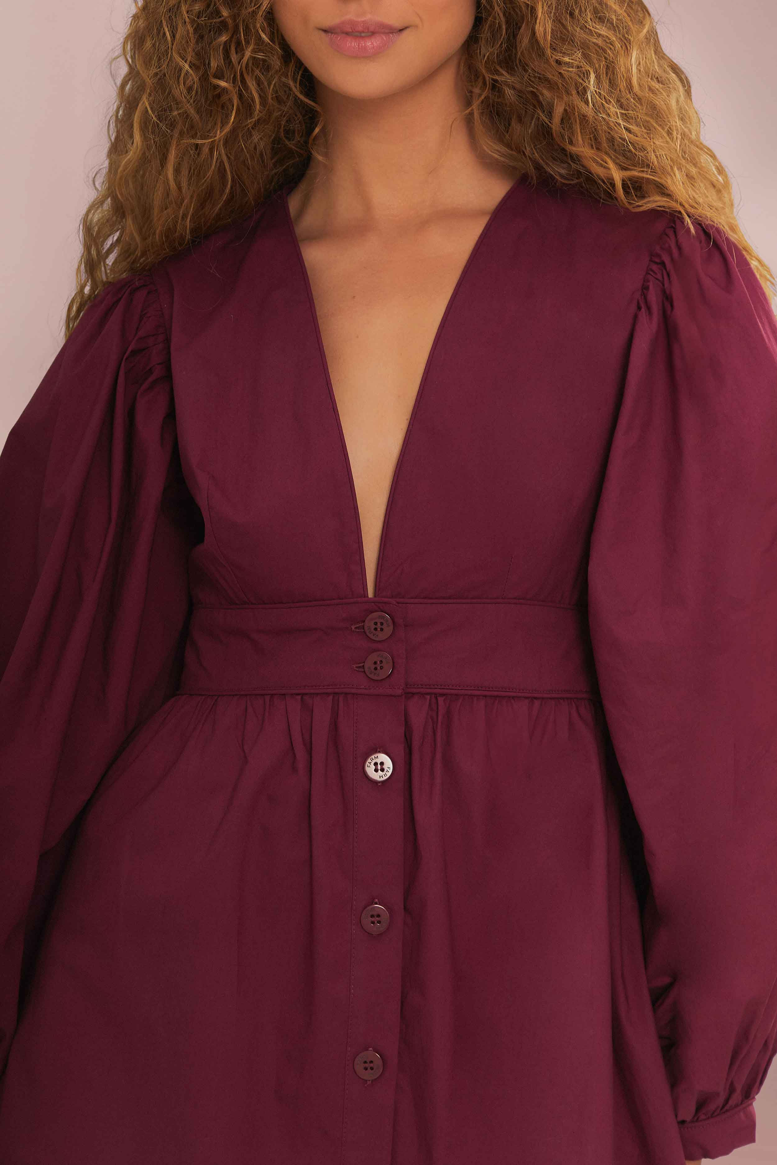 Burgundy Puff Sleeve Mini Dress - Image 3