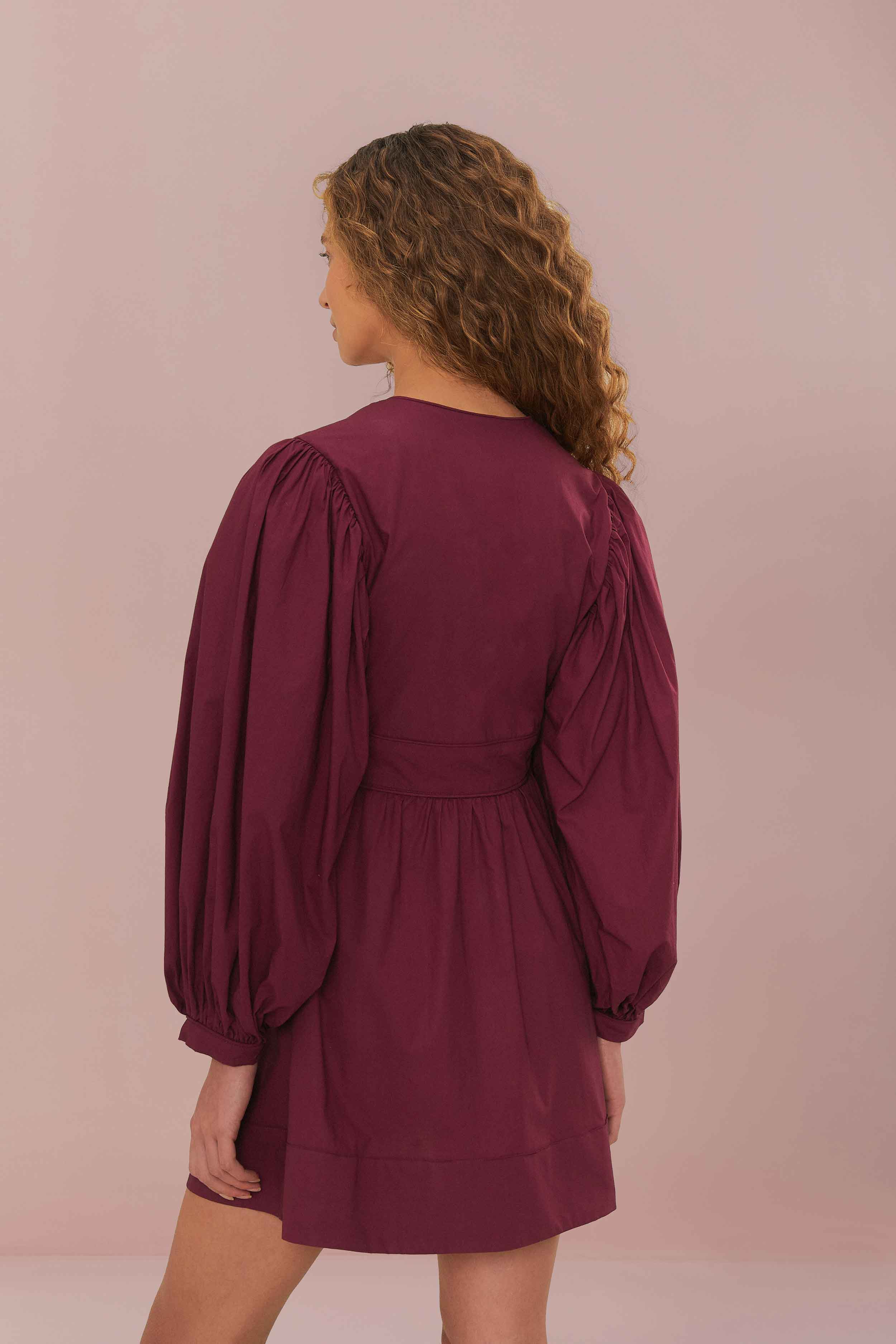 Burgundy Puff Sleeve Mini Dress - Image 4
