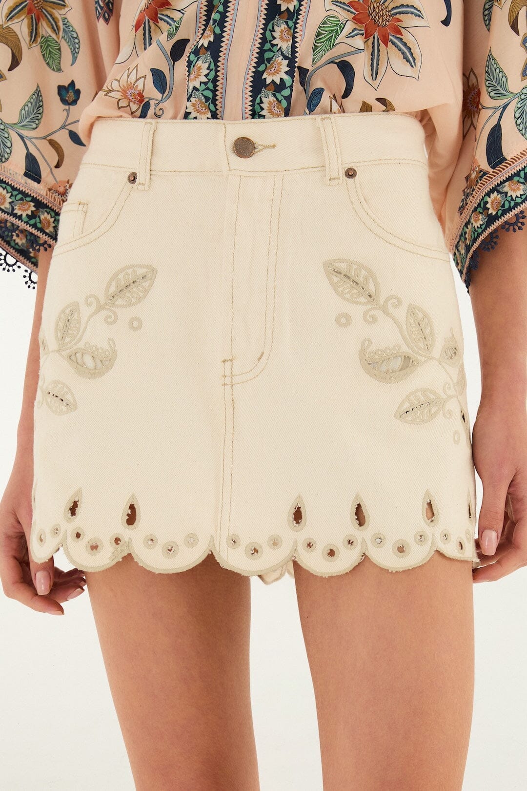 Off-White Canva Scallop Richelieu Skirt - Image 2