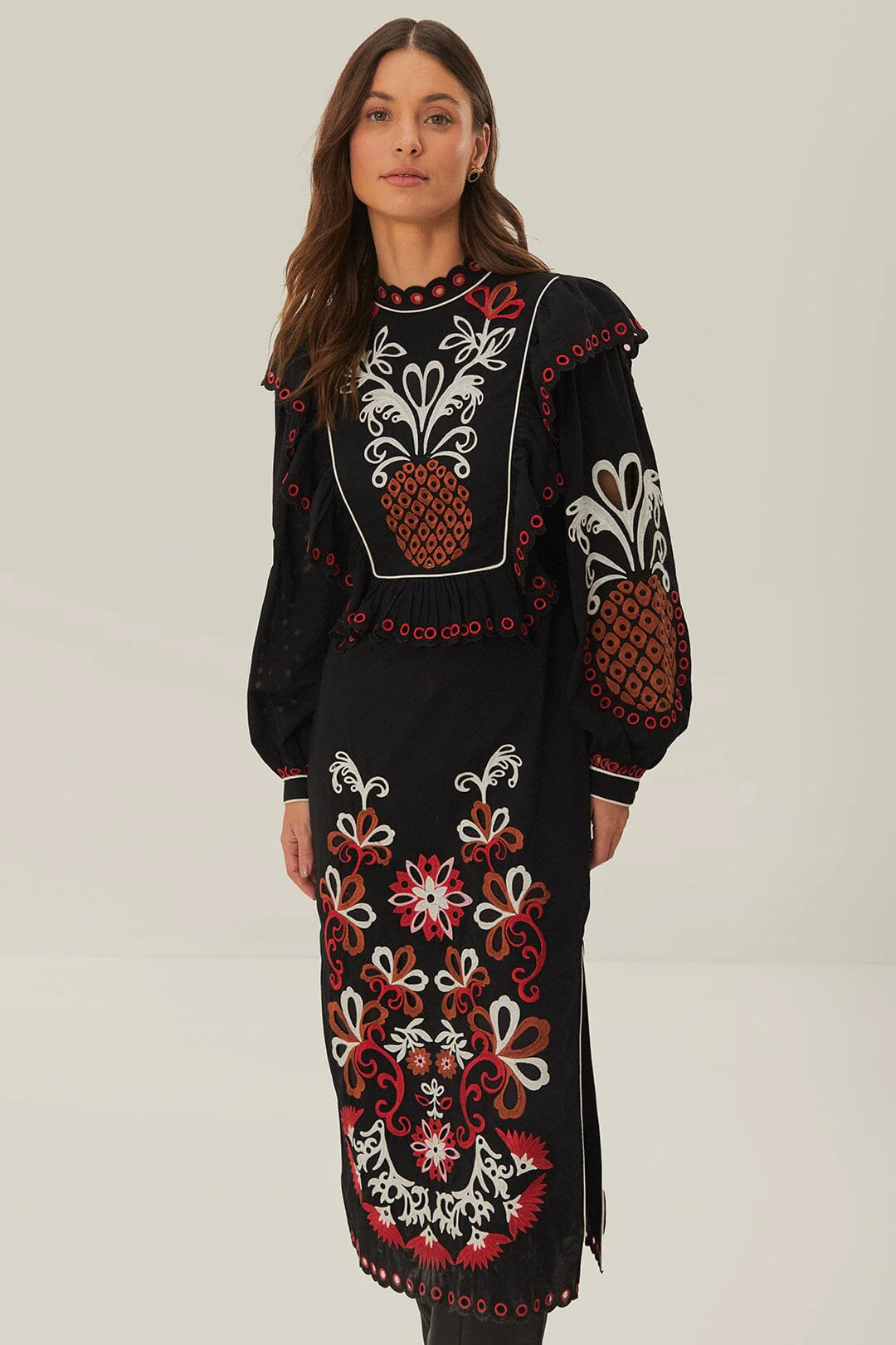 CASHEW MANDALA RICHILIEU LONG SLEEVE MAXI DRESS - Image 3