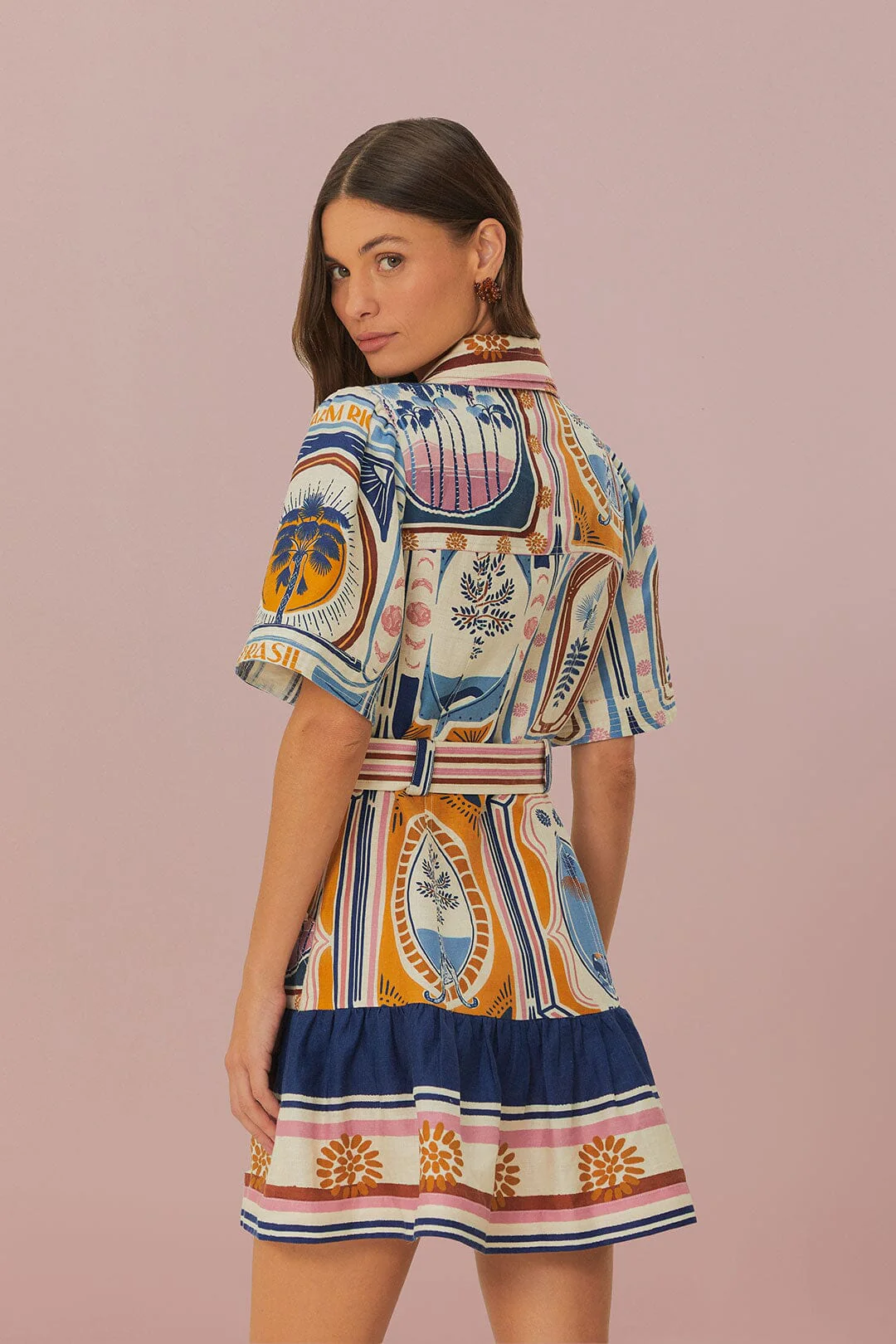 CERRADO STAMPS CREAM SHORT SLEEVE MINI DRESS - Image 3