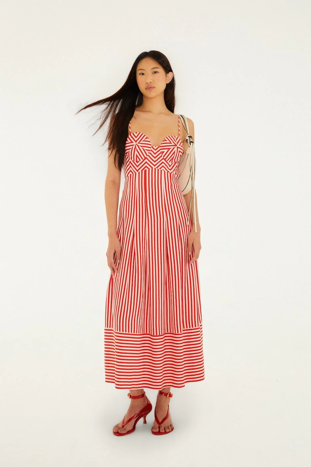 Off-White Checkered Stripes Sleeveless Lenzing Ecovero Euroflax Maxi Dress