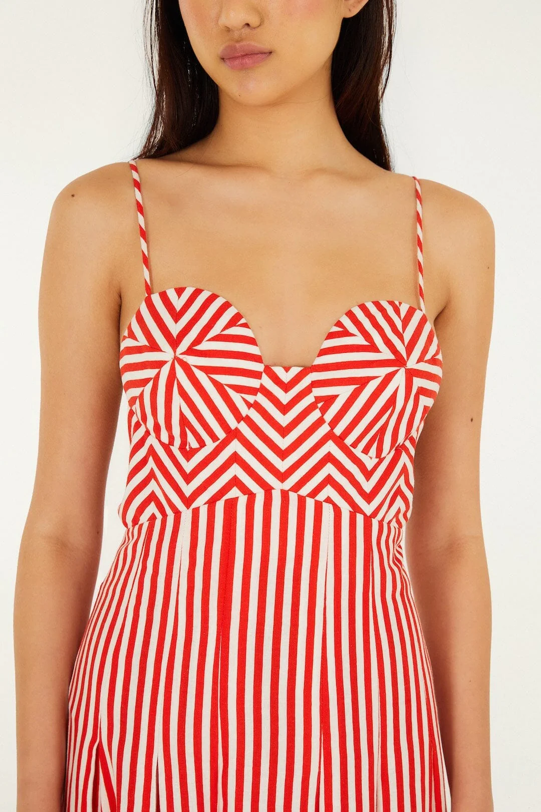 Off-White Checkered Stripes Sleeveless Lenzing Ecovero Euroflax Maxi Dress - Image 2