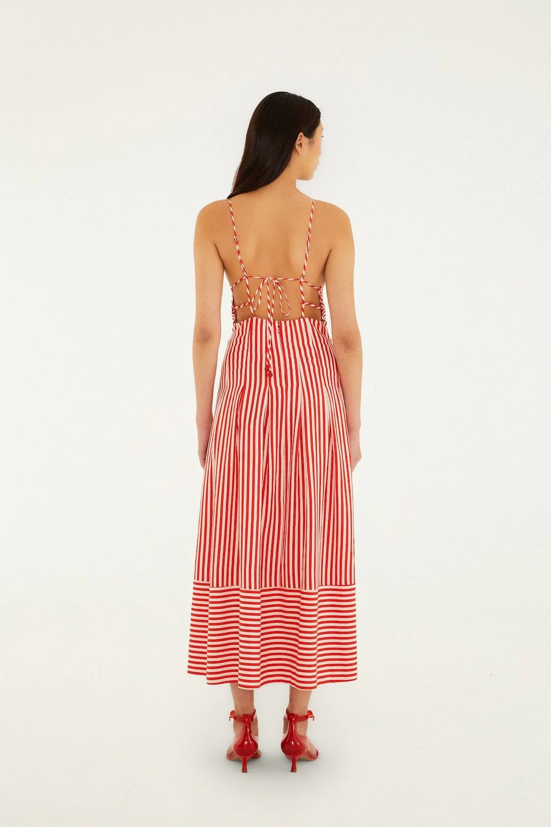 Off-White Checkered Stripes Sleeveless Lenzing Ecovero Euroflax Maxi Dress - Image 3