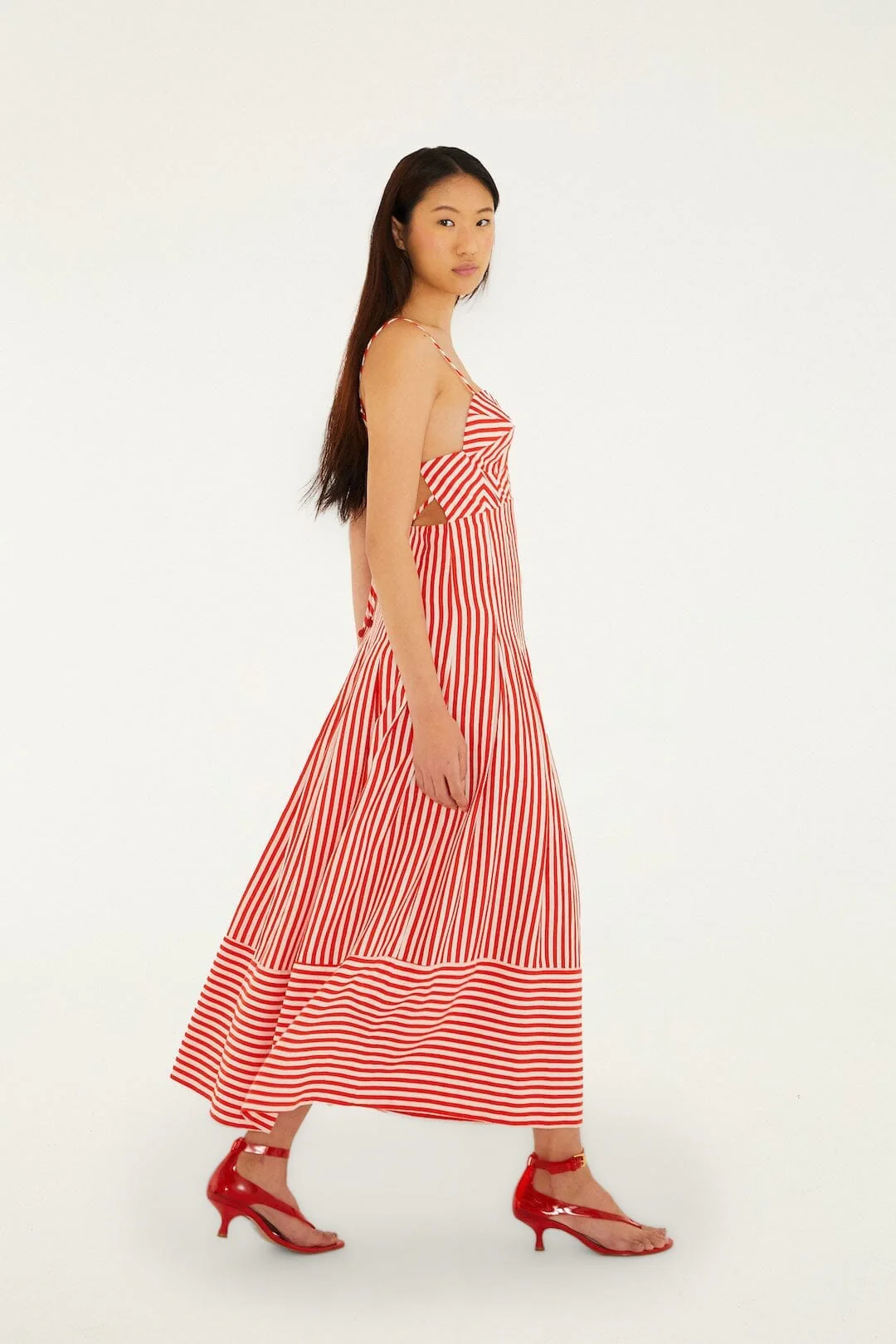 Off-White Checkered Stripes Sleeveless Lenzing Ecovero Euroflax Maxi Dress - Image 4