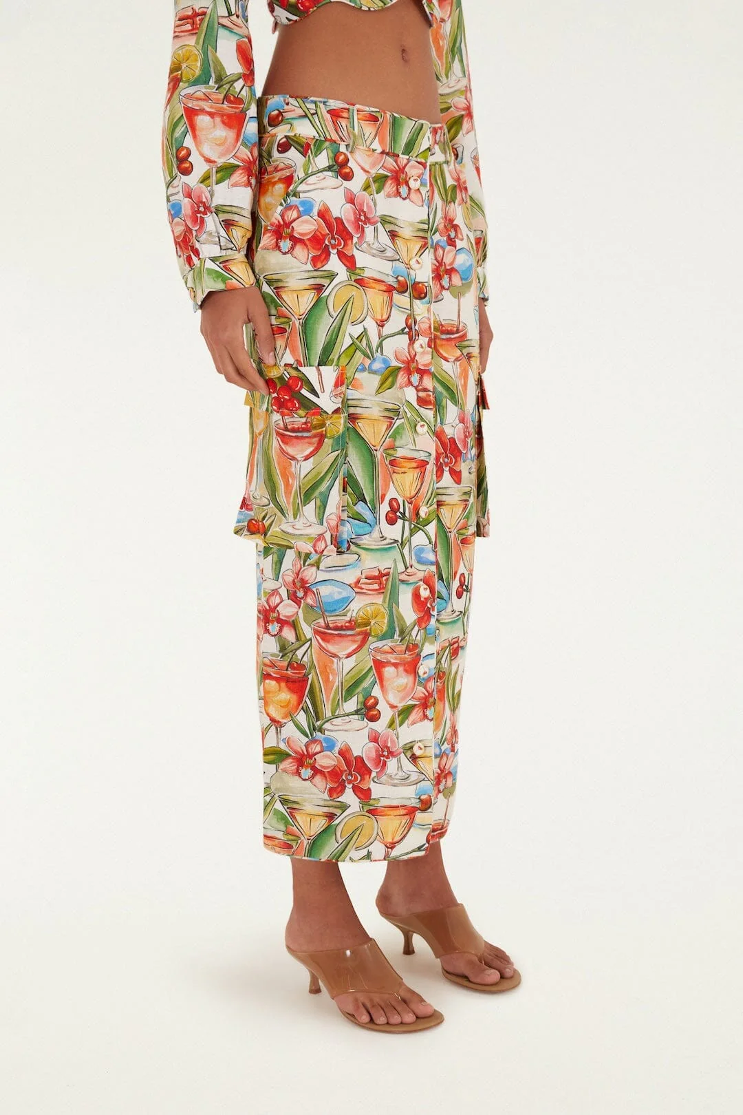 Off-White Sand Cocktail Euroflax Premium Linen Midi Skirt - Image 4