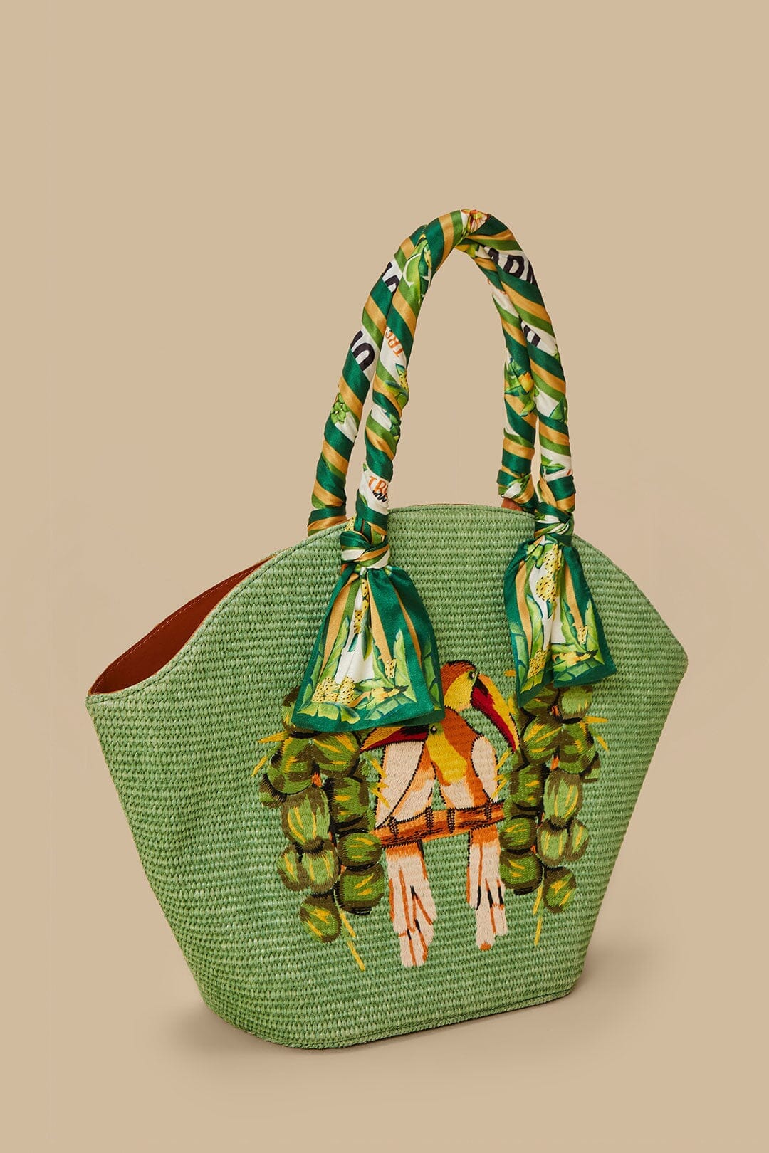 Green Coconut Toucan Raffia Shell Tote - Image 3
