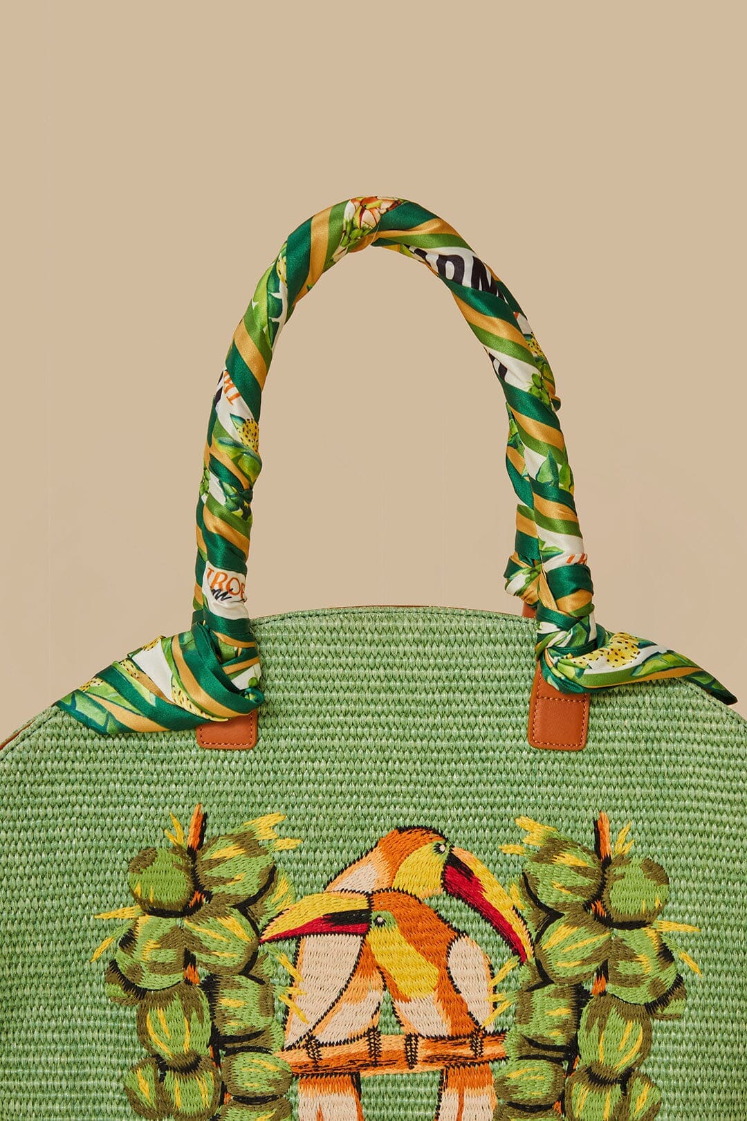 Green Coconut Toucan Raffia Shell Tote - Image 7