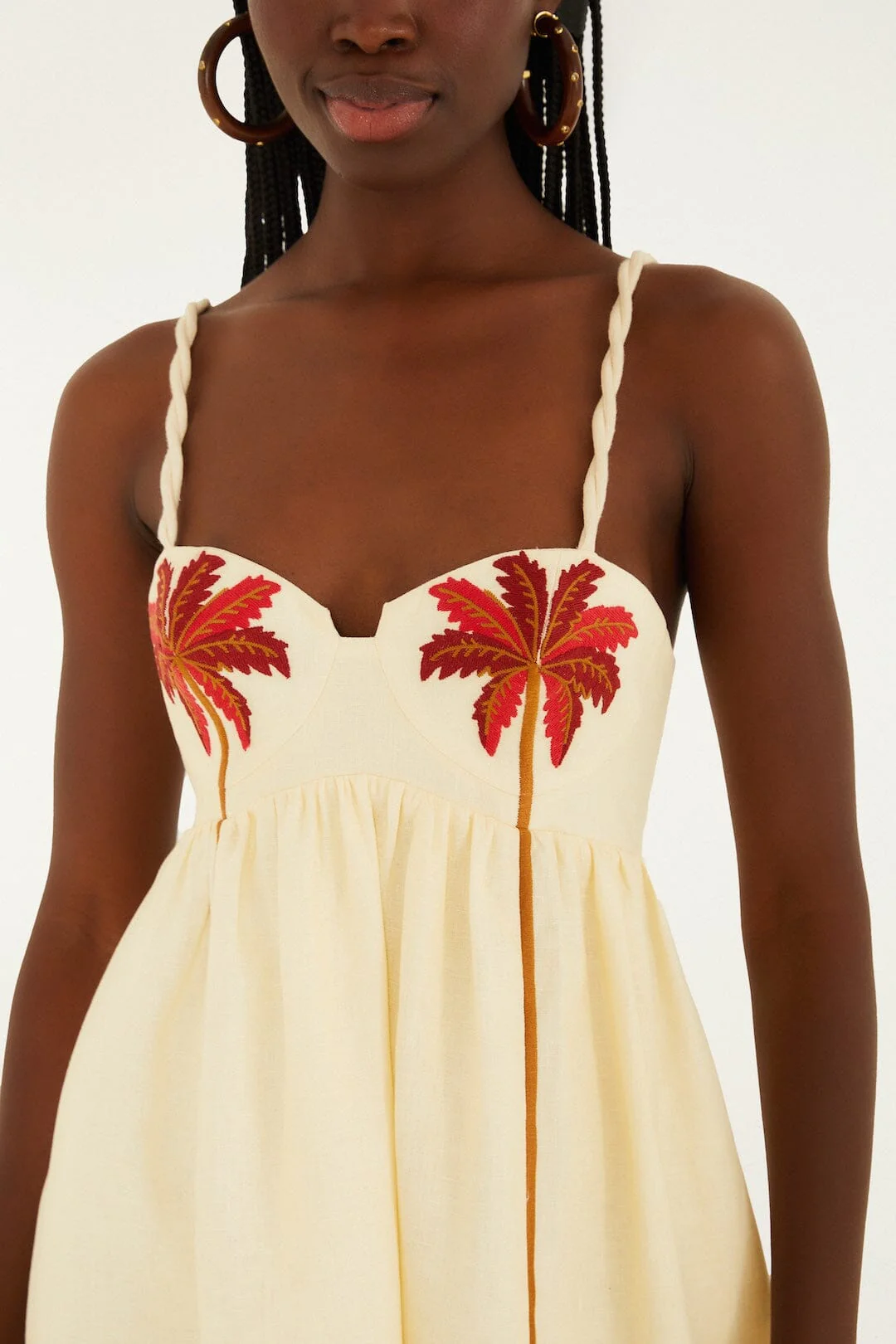 Off-White Coconut Tree Embroidered Euroflax™ Premium Linen Mini Dress - Image 2