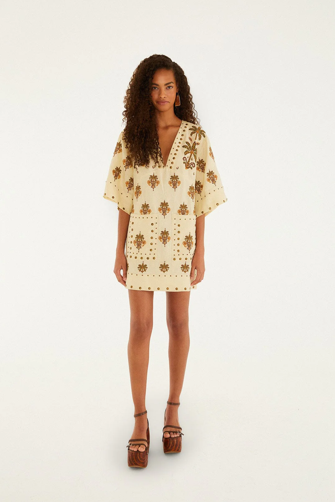 Sand Coconut Tree Tapestry Euroflax™ Premium Linen Mini Dress - Image 2