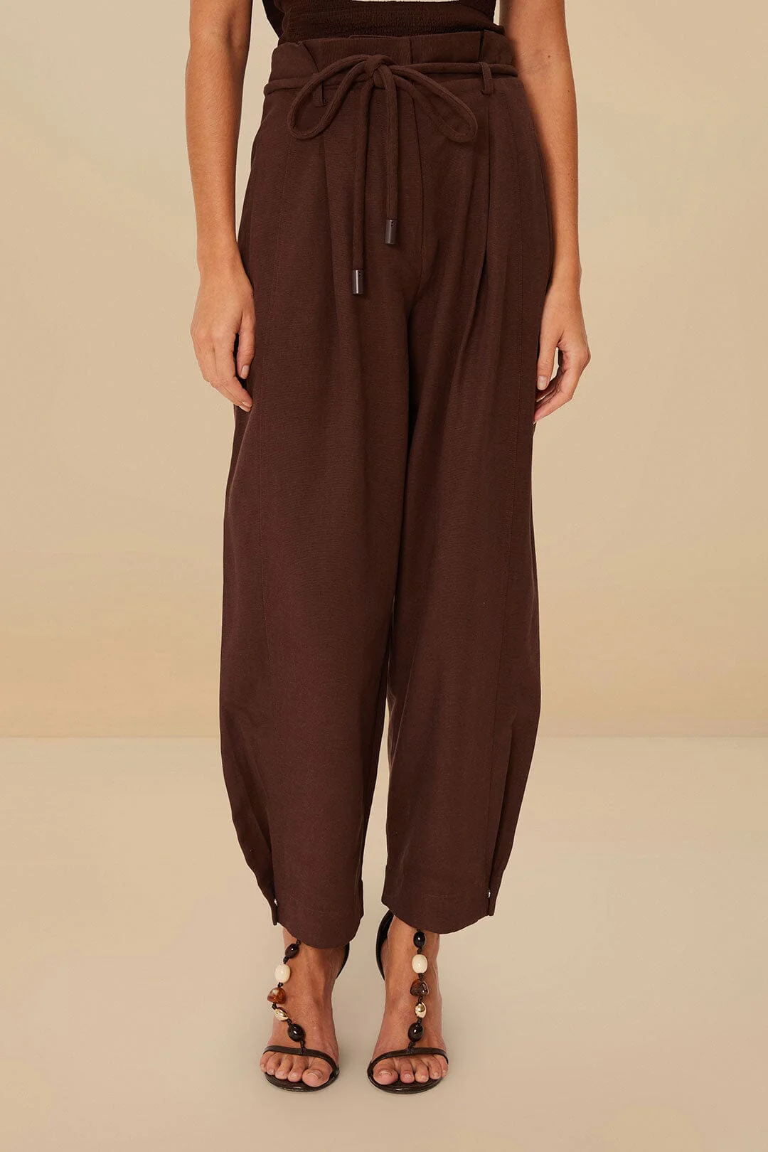 Coffee Topstitched Clochard Pants - Image 2