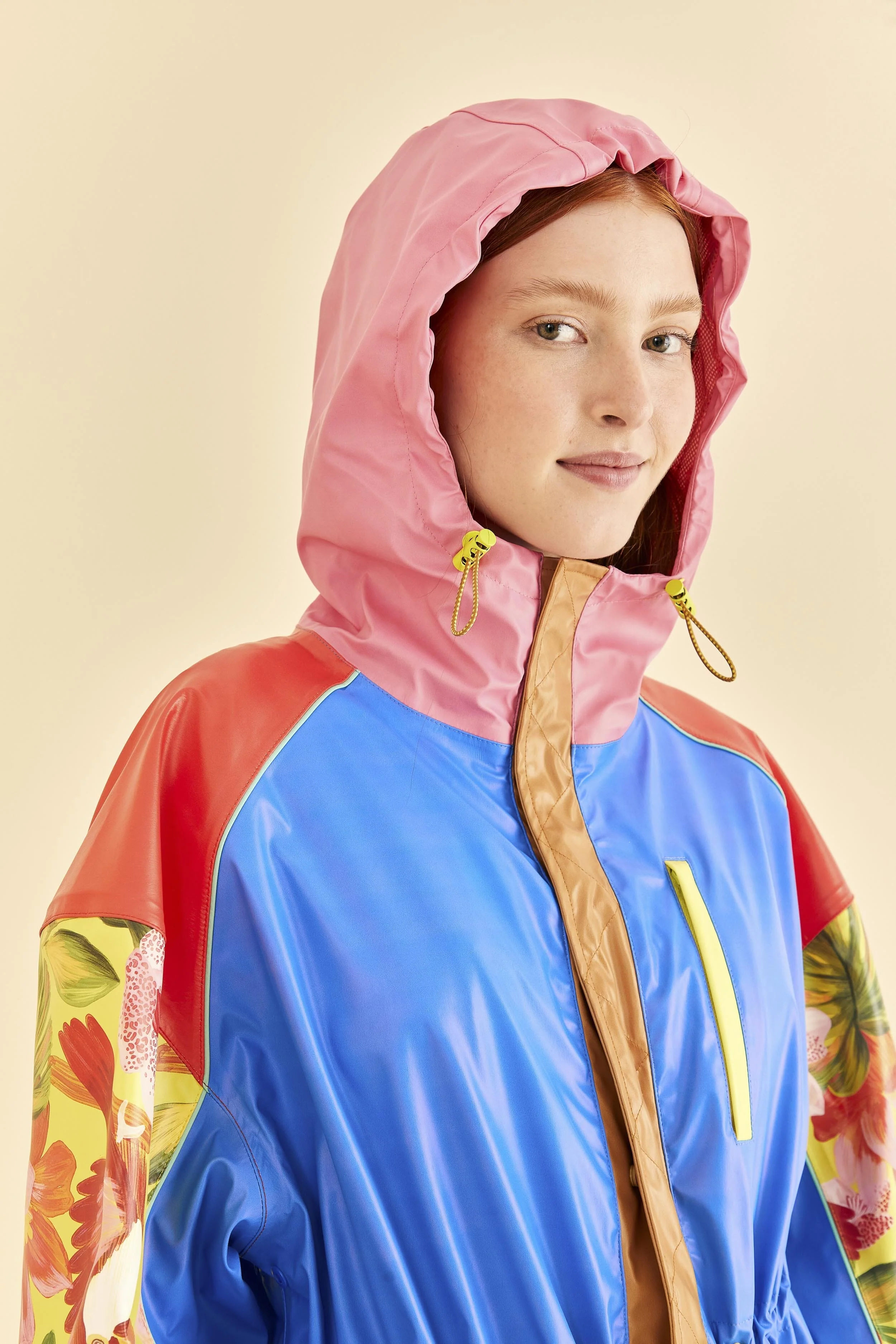 Blue Color Blocking Long Raincoat - Image 4