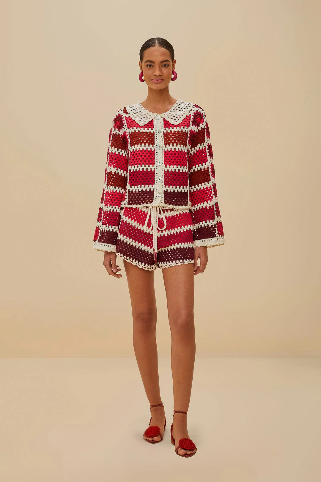Red Colorful Crochet Tiles Shirt