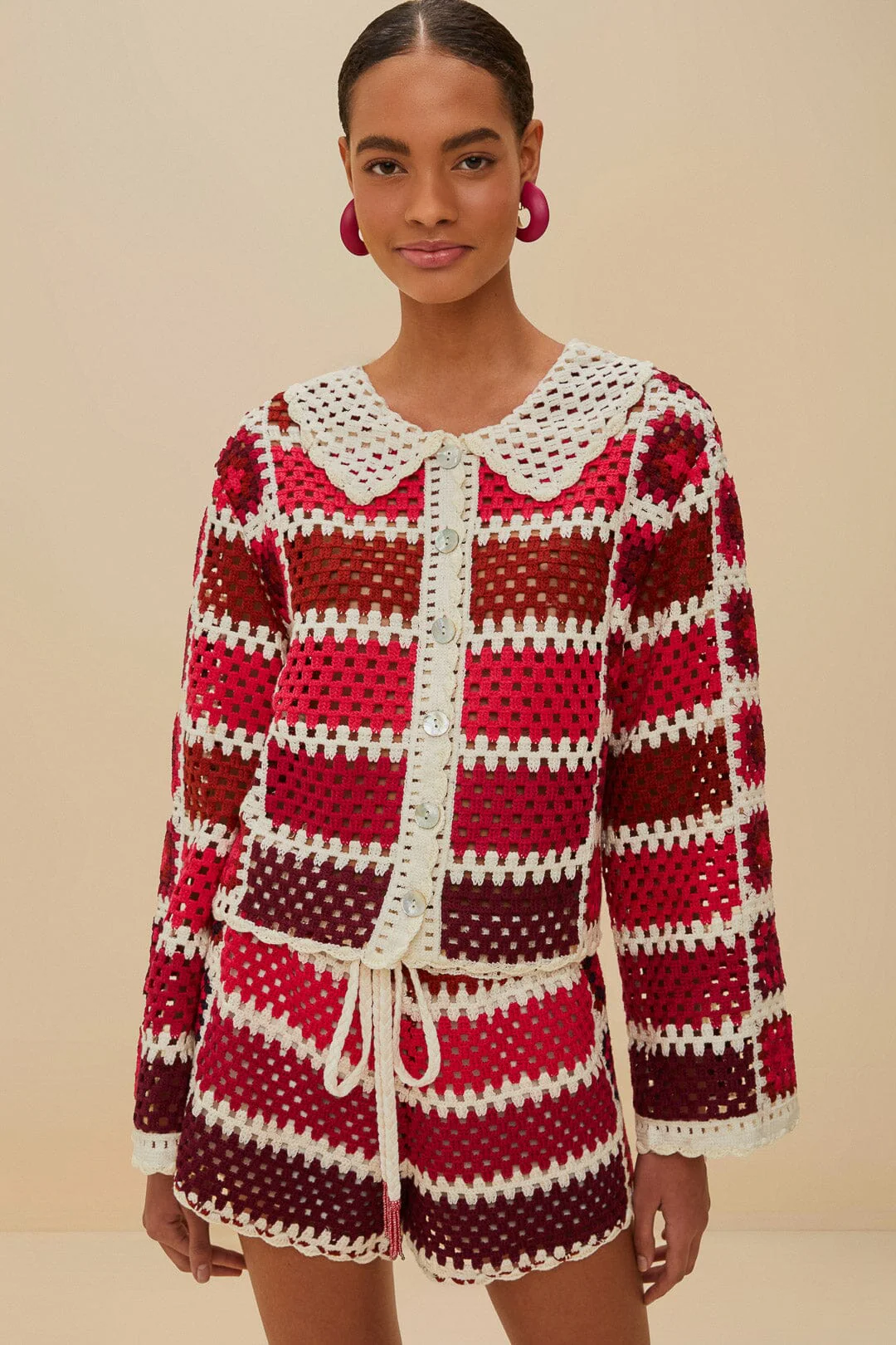 Red Colorful Crochet Tiles Shirt - Image 2