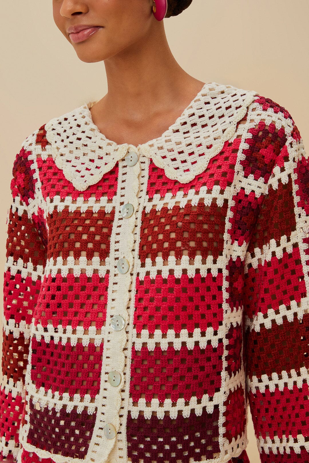 Red Colorful Crochet Tiles Shirt - Image 3