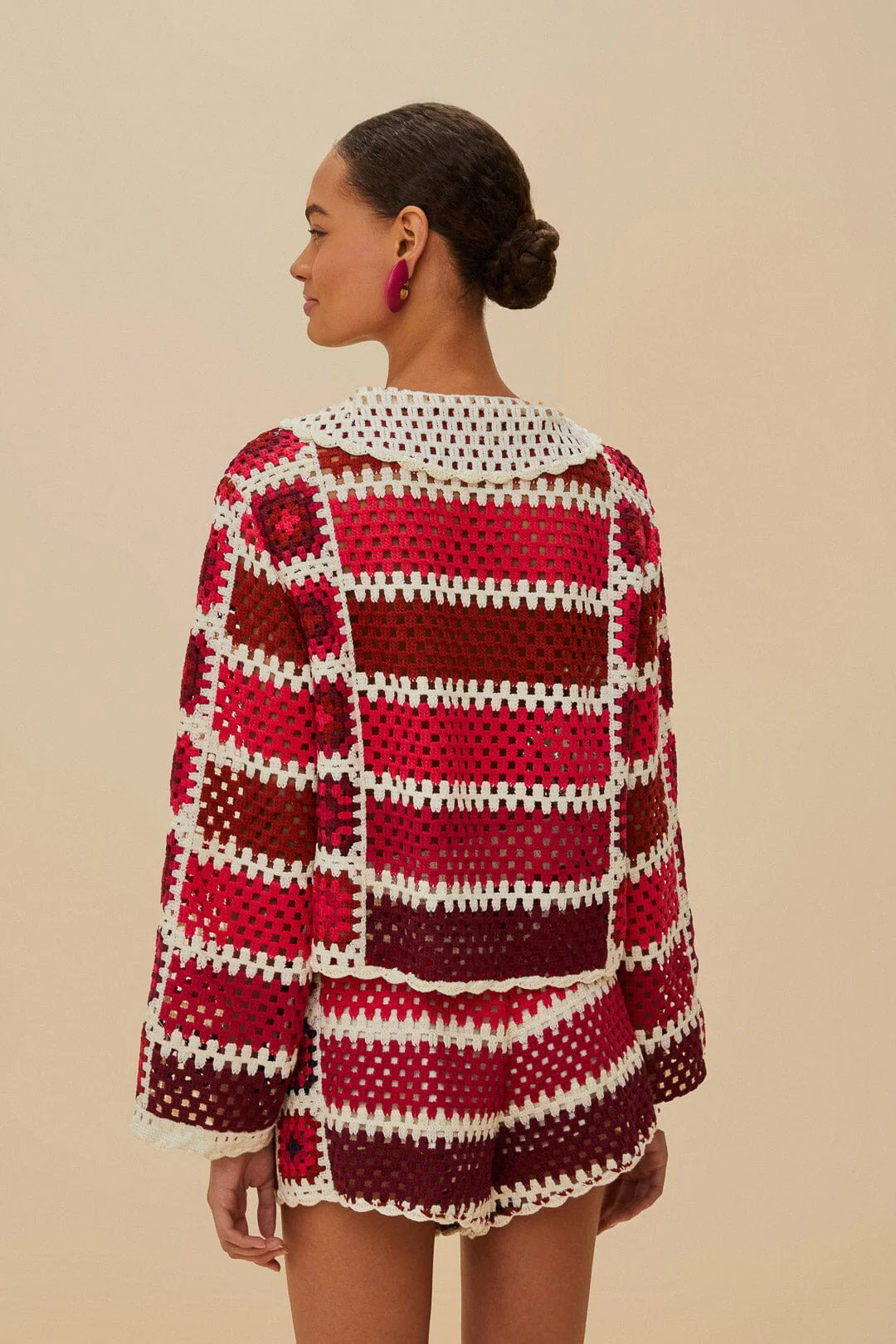 Red Colorful Crochet Tiles Shirt - Image 4