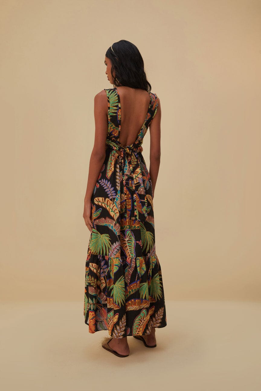 Cool Foliage Black Sleeveless Maxi Dress - Image 3