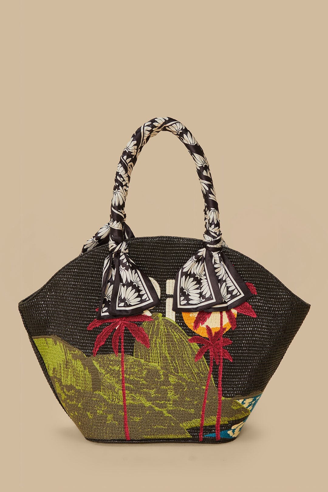 Black Copacabana Raffia Shell Tote