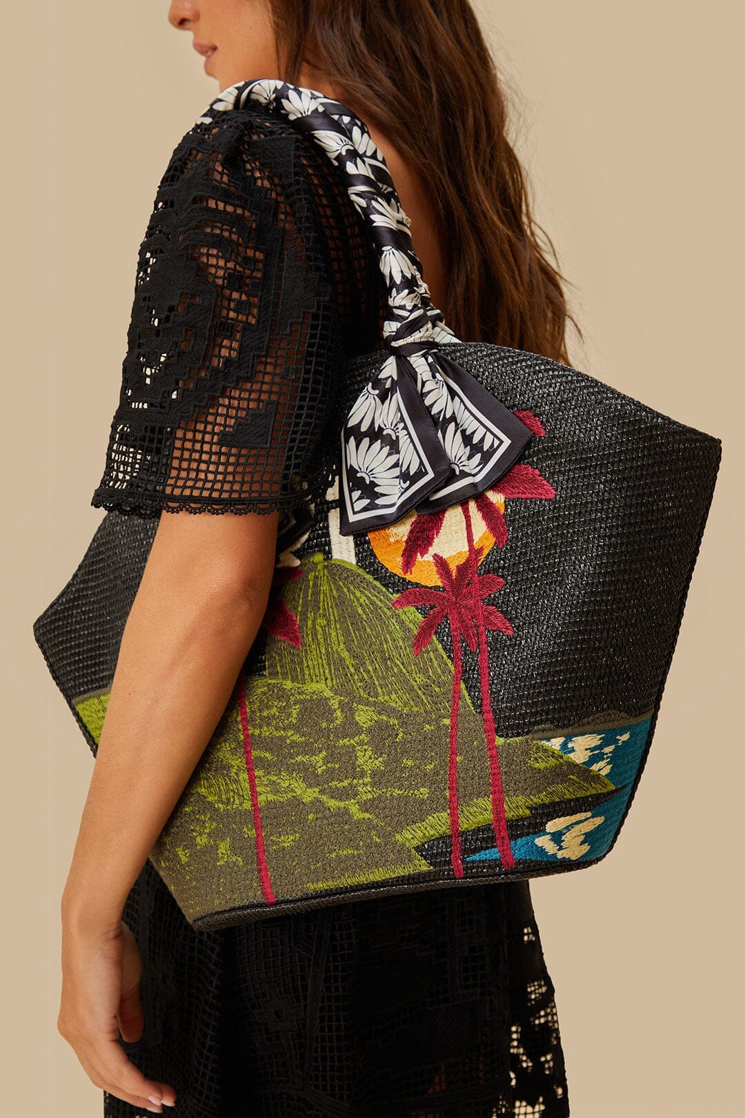 Black Copacabana Raffia Shell Tote - Image 2