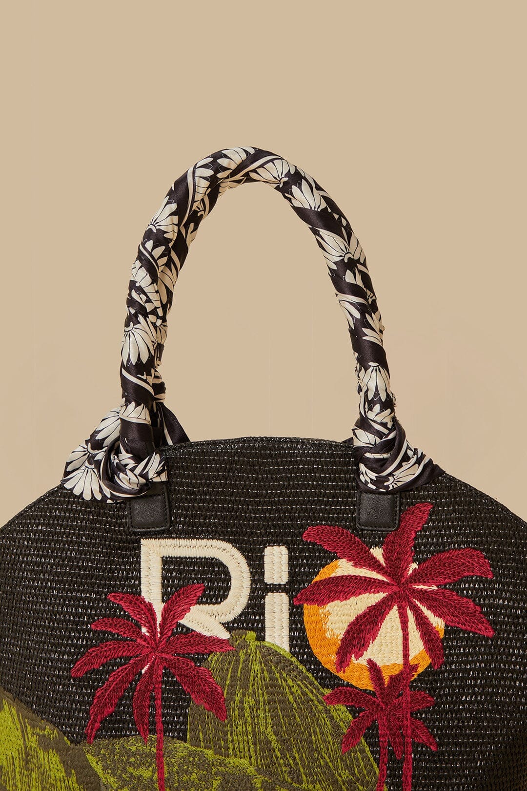 Black Copacabana Raffia Shell Tote - Image 7