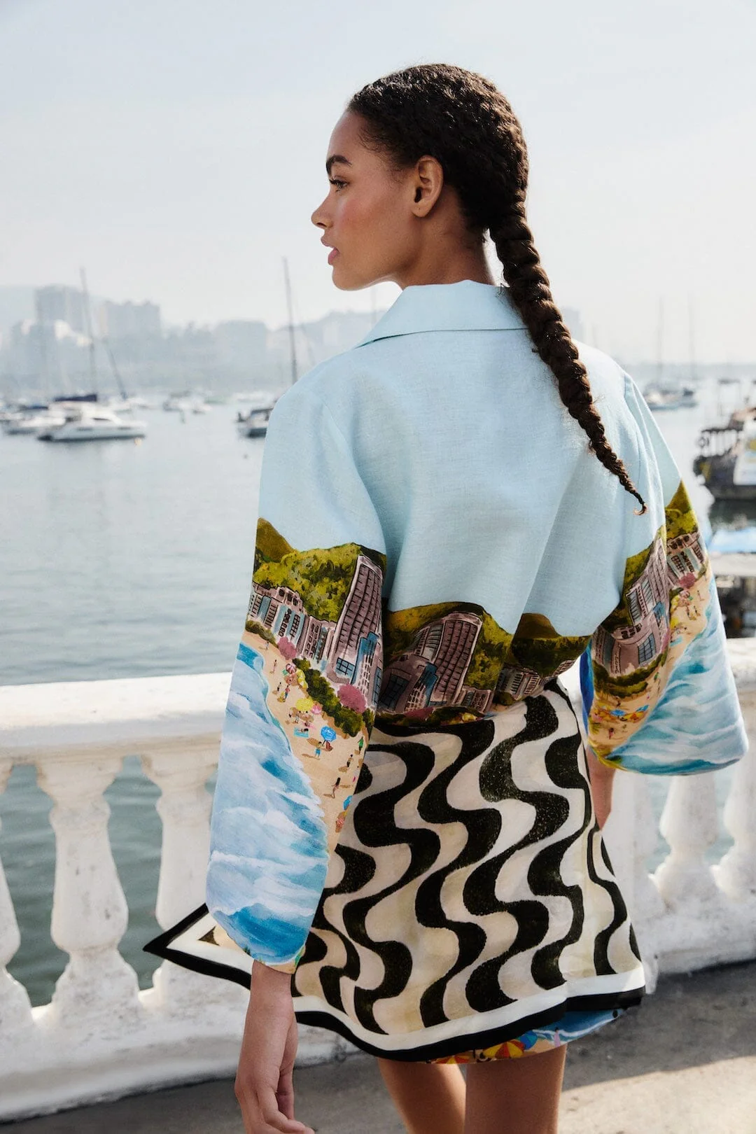 Multicolor Copacabana Beach Euroflax Premium Linen Long Sleeve Kimono - Image 2